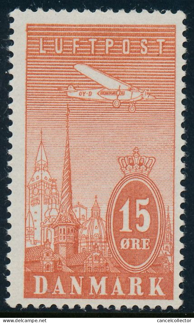 Denmark Danemark Danmark 1934: 15ø Red "New" Airmail, Fine Mint NH (DCDK00438) - Posta Aerea