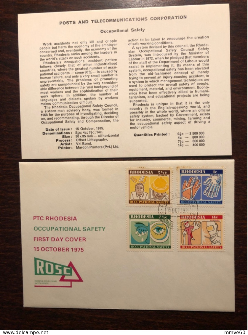 RHODESIA FDC COVER 1975 YEAR OCCUPATION SAFETY BLIND BLINDNESS HEALTH MEDICINE STAMPS - Rhodesien (1964-1980)