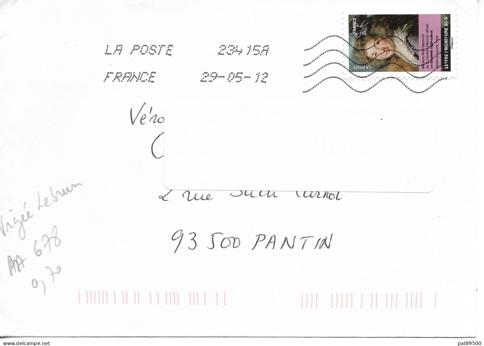 France 2012 - AA 678 - Oblitéré S/ Enveloppe Entière 05/2013 /tableaux De Femmes : MME MOLE Par Vigée-Lebrun / OK - Covers & Documents