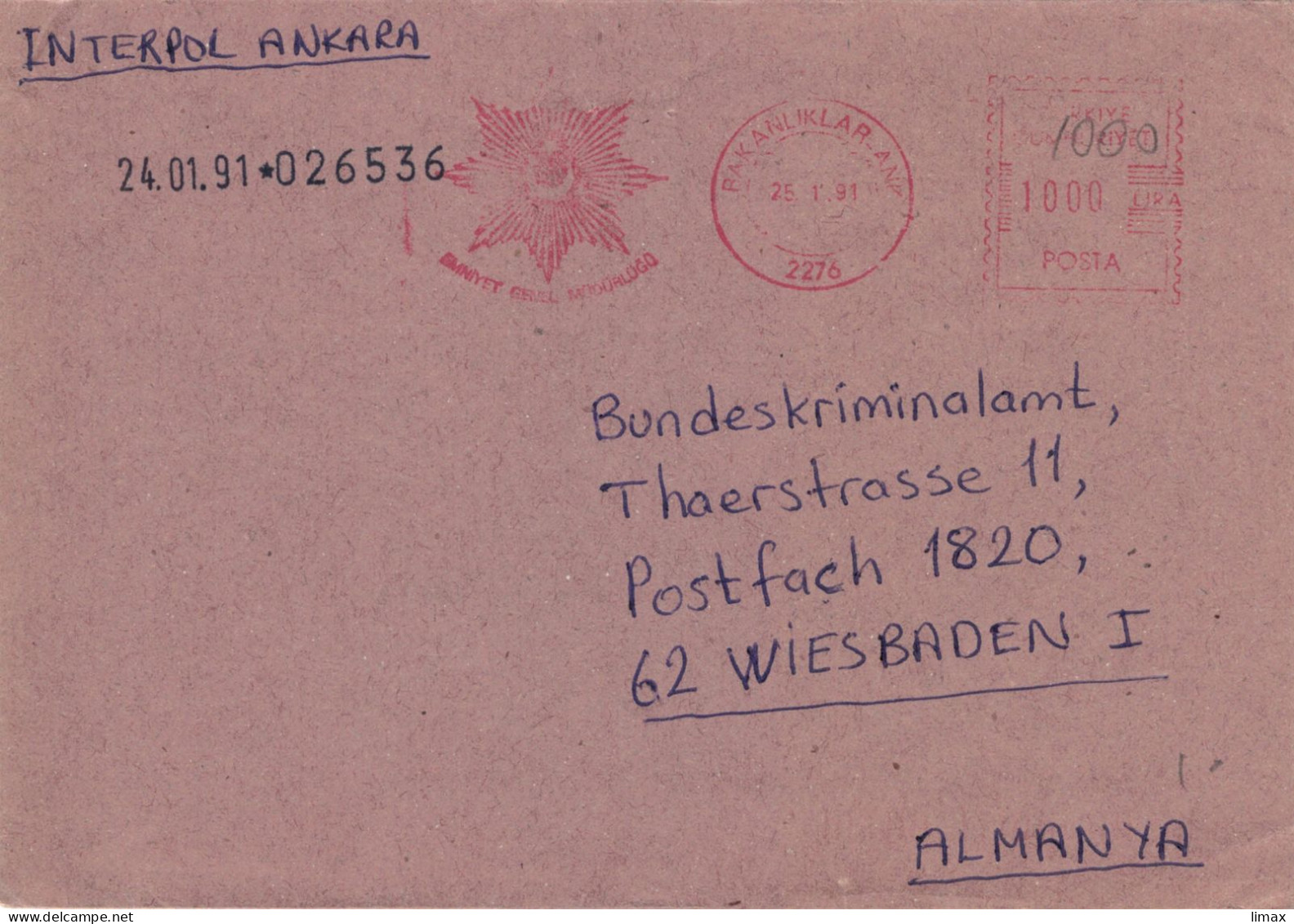 Interpol 2276 Ankara 1991 > Bundeskriminalamt BKA Wiesbaden - Cartas & Documentos