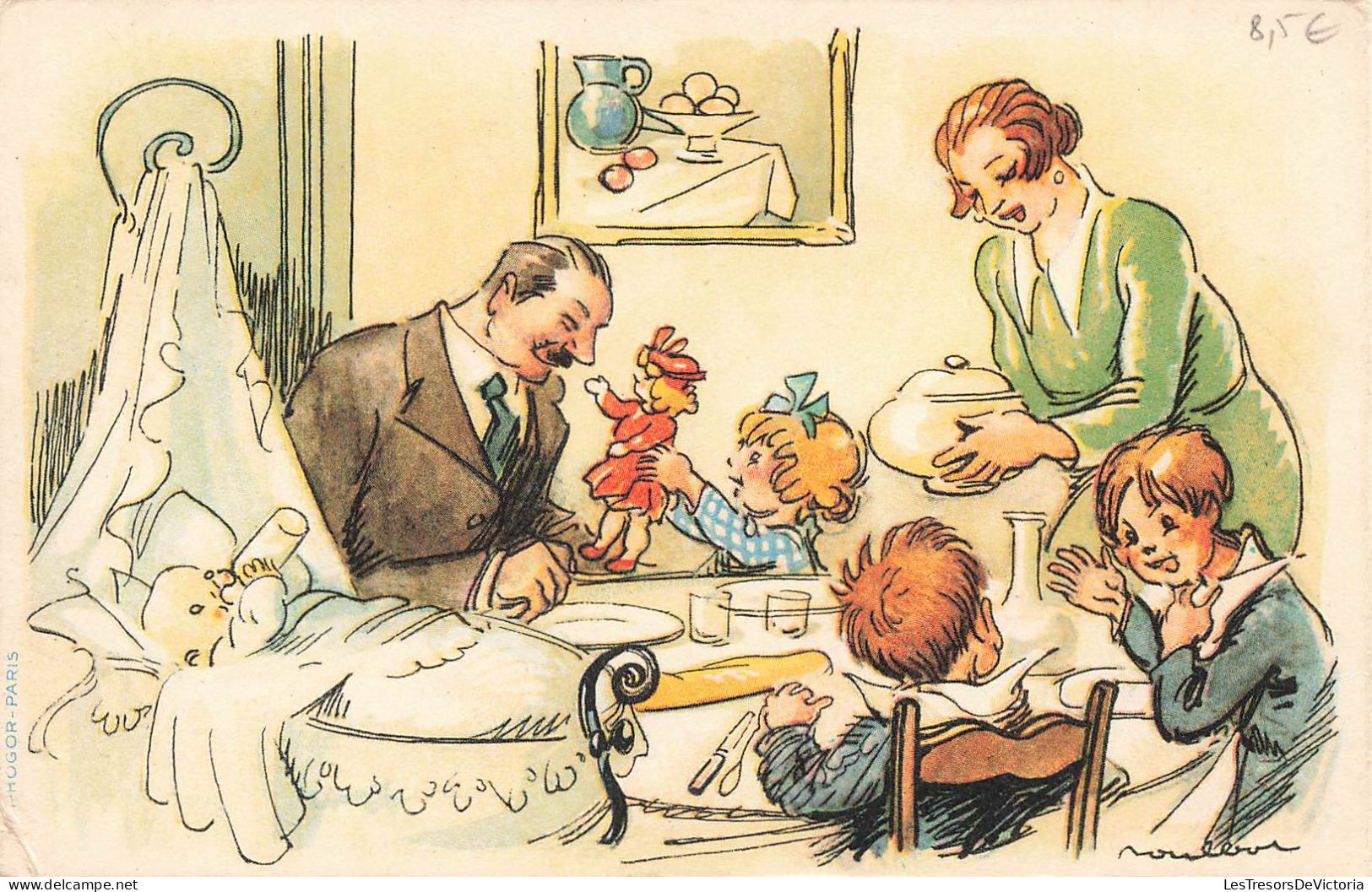 ILLUSTRATEUR - Une Famille Nombreuse à Table - Colorisé - Carte Postale Ancienne - Autres & Non Classés
