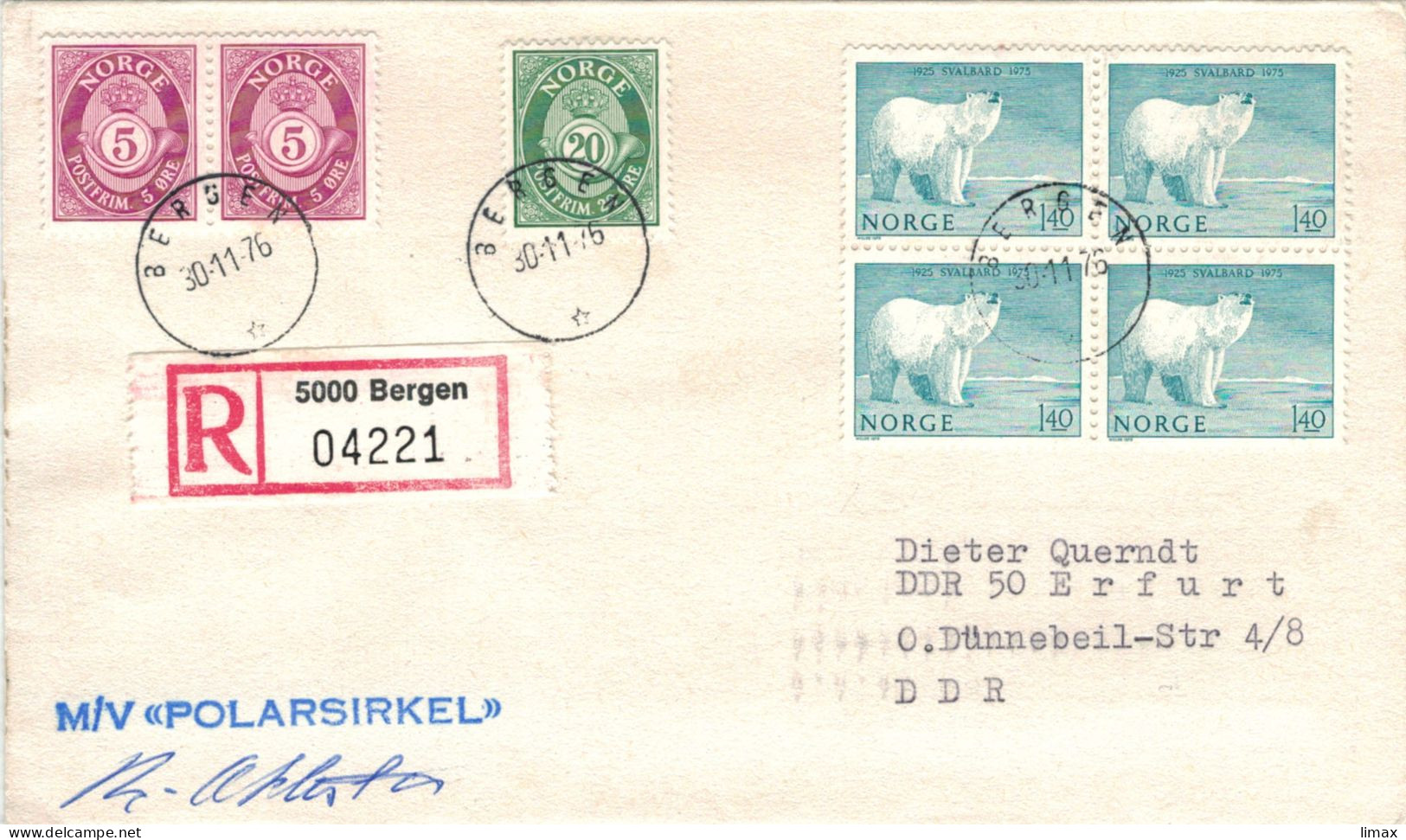 Bergen 1976 Eisbär Ursus Maritimus - M/V Polarsirkel > DDR - Vgl. Klima - Covers & Documents