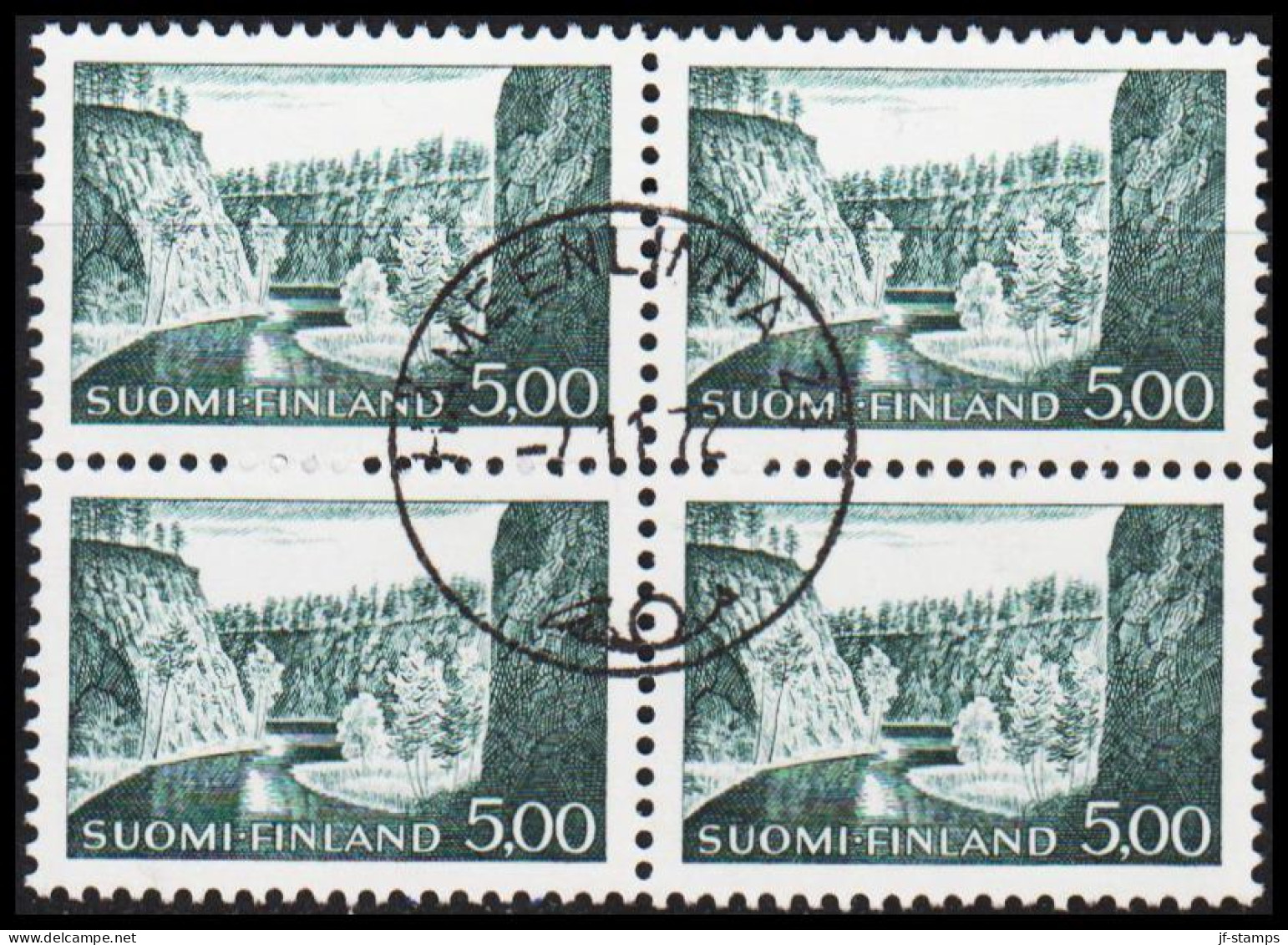 1964. FINLAND. 5,00 Mk Ristikallio Normal Paper. Fine 4-block Cancelled HÄMEENLINNA 7.11.72. (Michel 588X) - JF540304 - Oblitérés