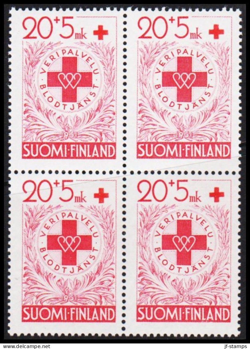 1951. FINLAND. RED CROSS 20+5 Mk In Never Hinged 4-block.  (Michel 394) - JF540306 - Unused Stamps