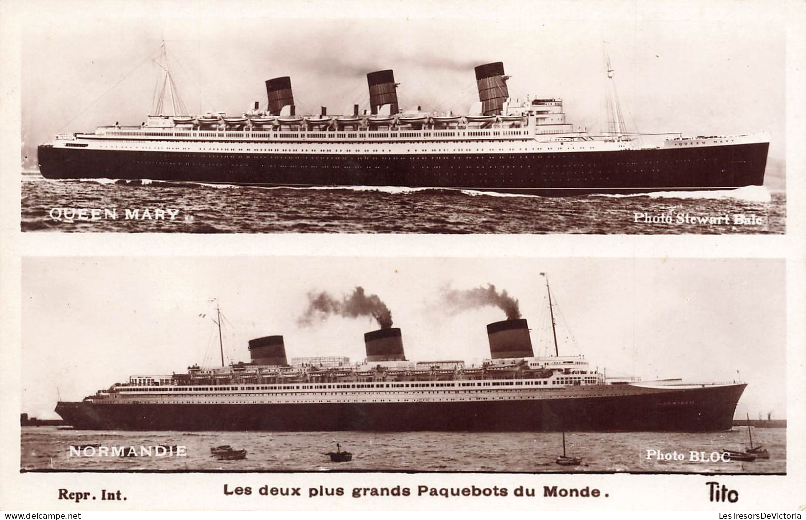 TRANSPORT - Bateau - Les Deux Plus Grands Paquebots Du Monde - Le Normandie - Queen Mary - Carte Postale Ancienne - Steamers