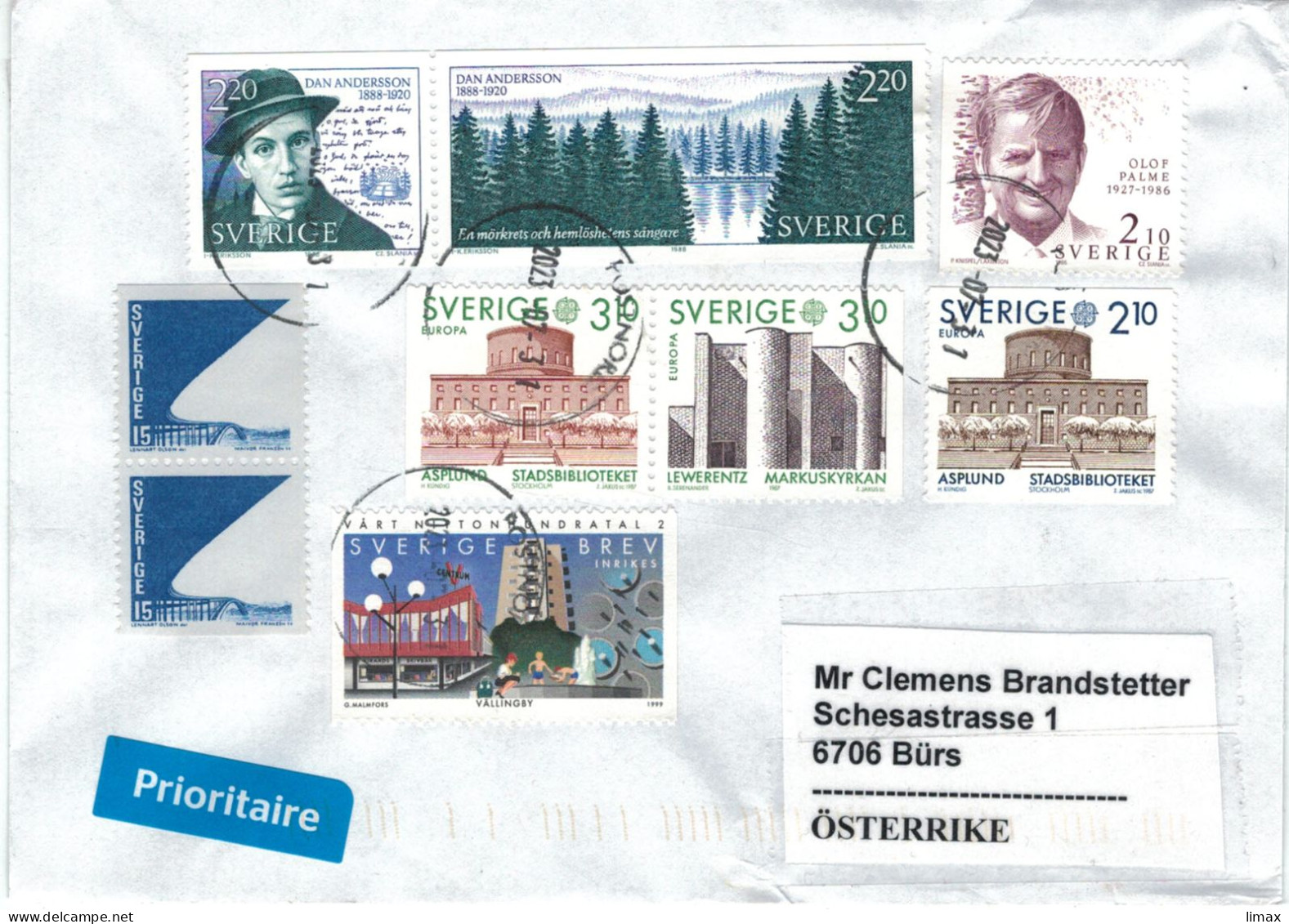 Dan Andersson - Olof Palme - Staatsbibliothek - Brücke - 2023 MiF - Storia Postale