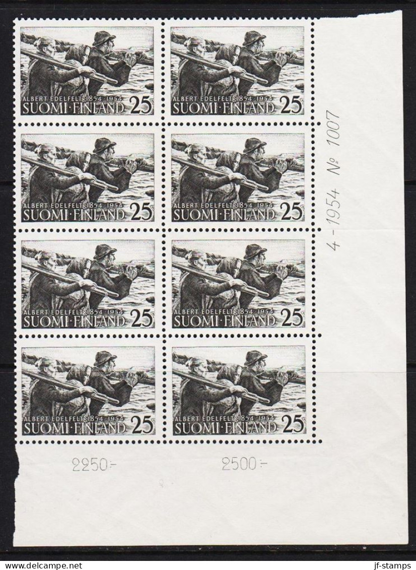 1954. FINLAND. ALBERT EDELFELT 25 Mk In Never Hinged 8-block With Margin Print 4-1954 No. 100... (Michel 433) - JF540326 - Unused Stamps