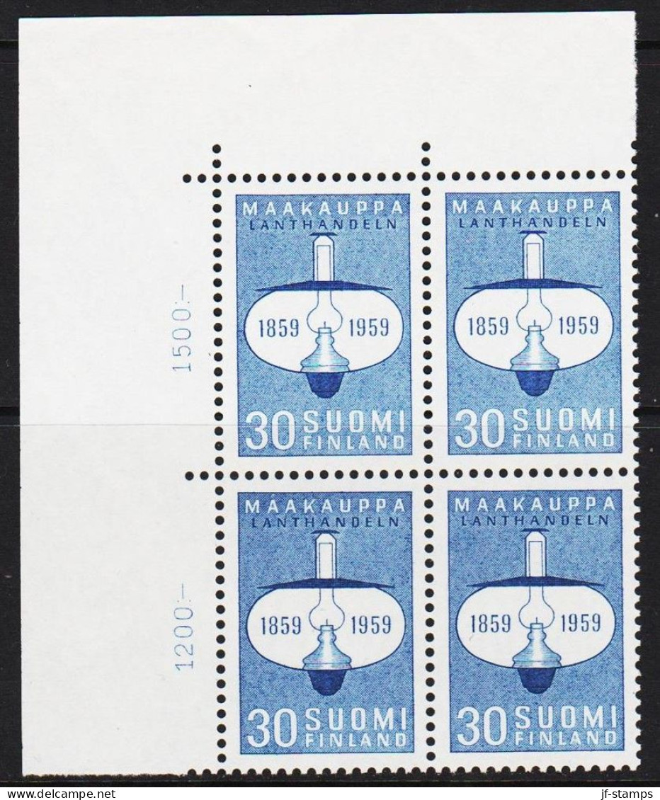 1959. FINLAND. LANTHANDELN 30 Mk In Never Hinged 4-block With Corner Margin.  (Michel 514) - JF540327 - Unused Stamps