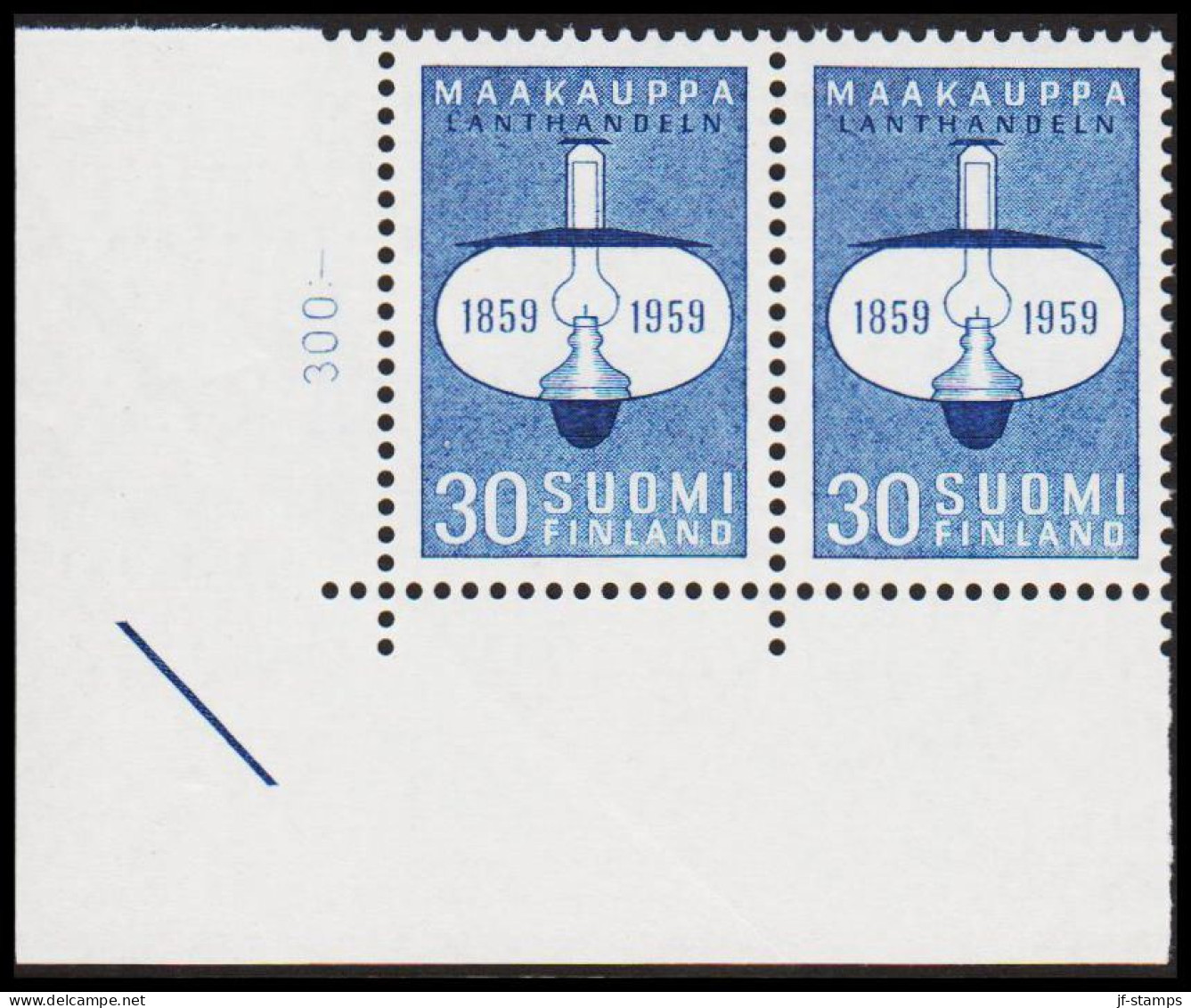 1959. FINLAND. LANTHANDELN 30 Mk In Never Hinged Pair With Corner Margin.  (Michel 514) - JF540421 - Unused Stamps