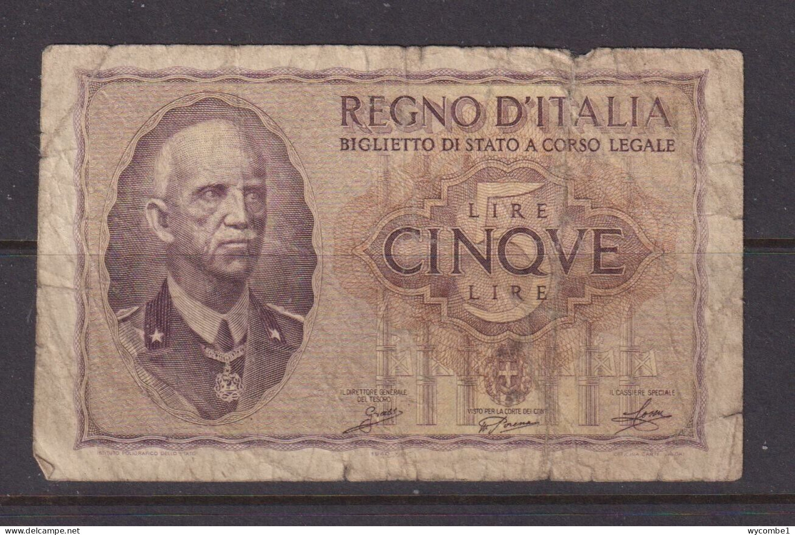 ITALY - 1940 5 Lira Circulated Banknote - Italië– 5 Lire