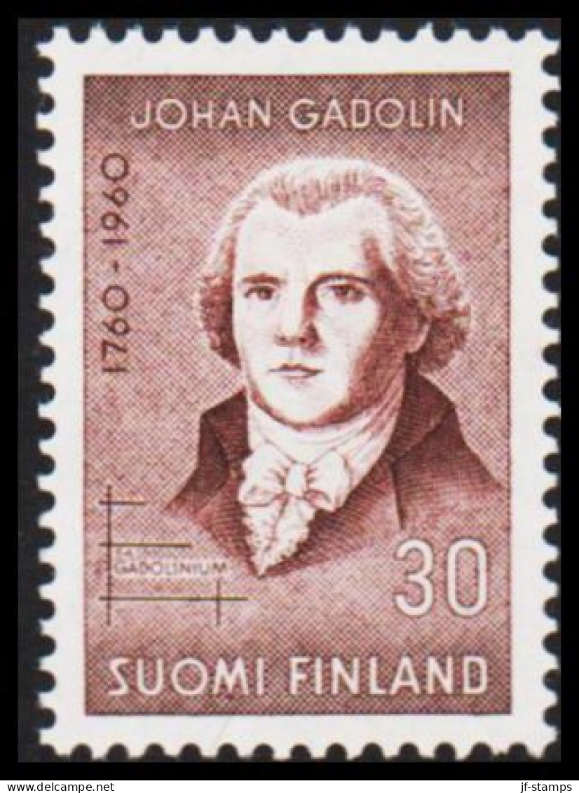 1960. FINLAND. JOHAN GADOLIN 30 M, NEVER HINGED. (Michel 519) - JF540544 - Unused Stamps