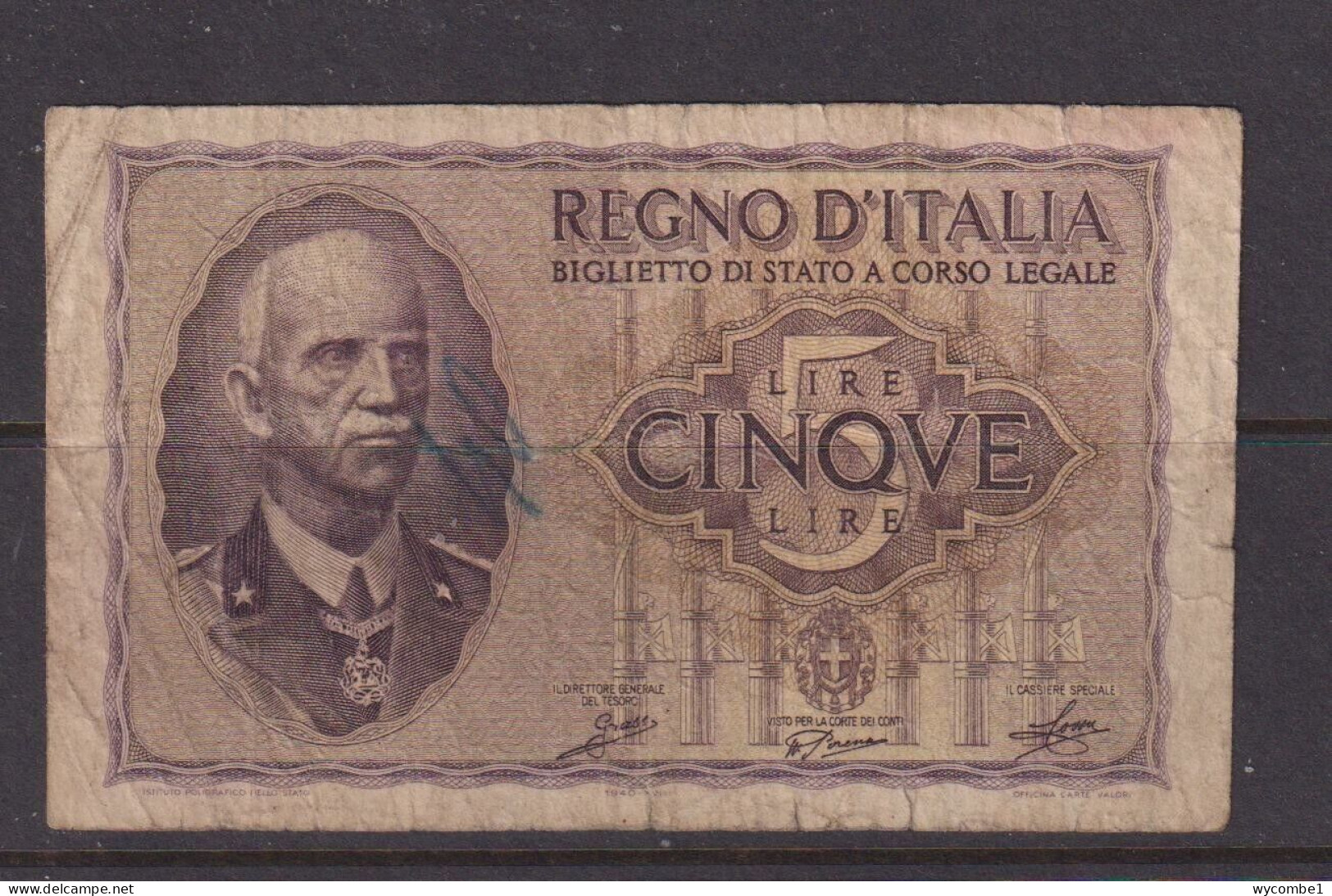 ITALY - 1940 5 Lira Circulated Banknote - Italië– 5 Lire