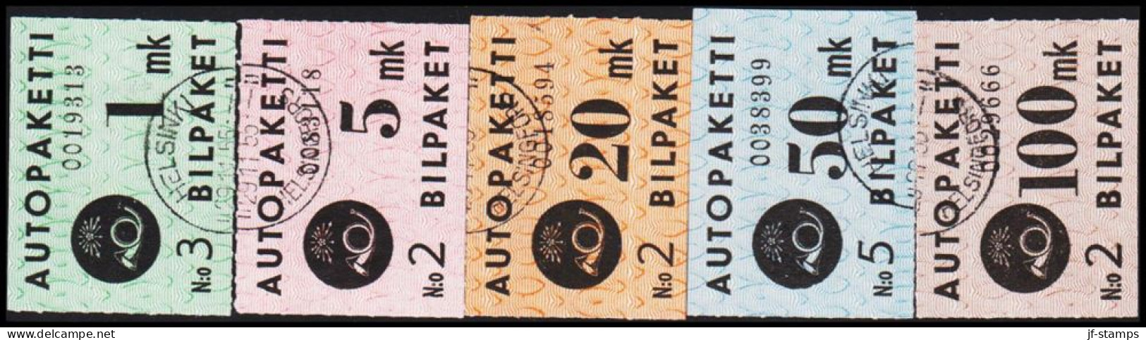 1949-1950. FINLAND. AUTOPAKETTI - BILPAKET. Rose And Triangels.__ Complete Set (5 V.).  (Michel 1-5) - JF540592 - Postbuspakete