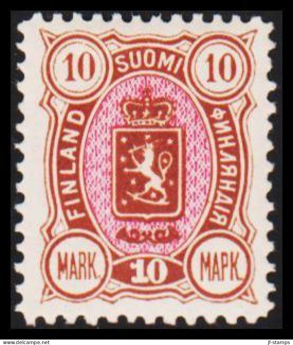 1889. FINLAND. Coat Of Arms. "Three-numbered". Perf. 12½. 10 Mk. Brown/red. NEVER HINGED. Beau... (Michel 34) - JF540596 - Ungebraucht