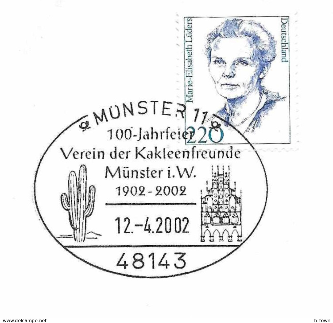 413  Cactus: Oblit. Temporaire D'Allemagne, 2002 - Pictorial Cancel From Münster, Germany. Cactier - Sukkulenten