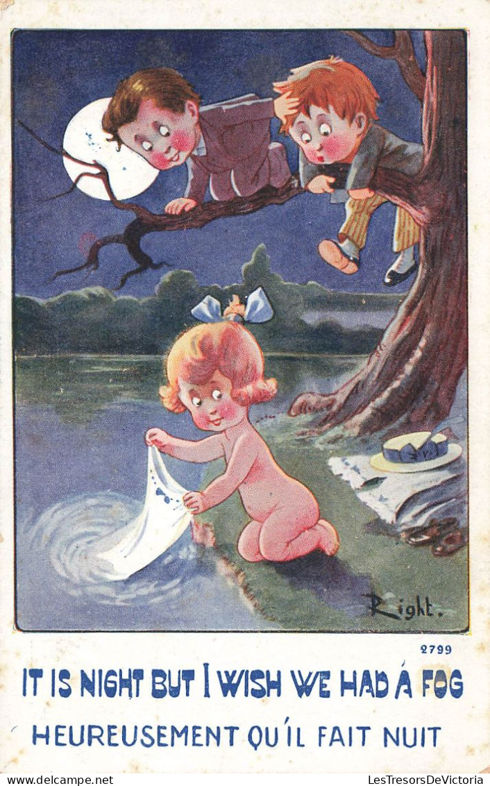 ILLUSTRATEUR SIGNE - Right - Heureusement Qu'il Fait Nuit - It Is Night But I Wish We Had A Fog - Carte Postale Ancienne - Right