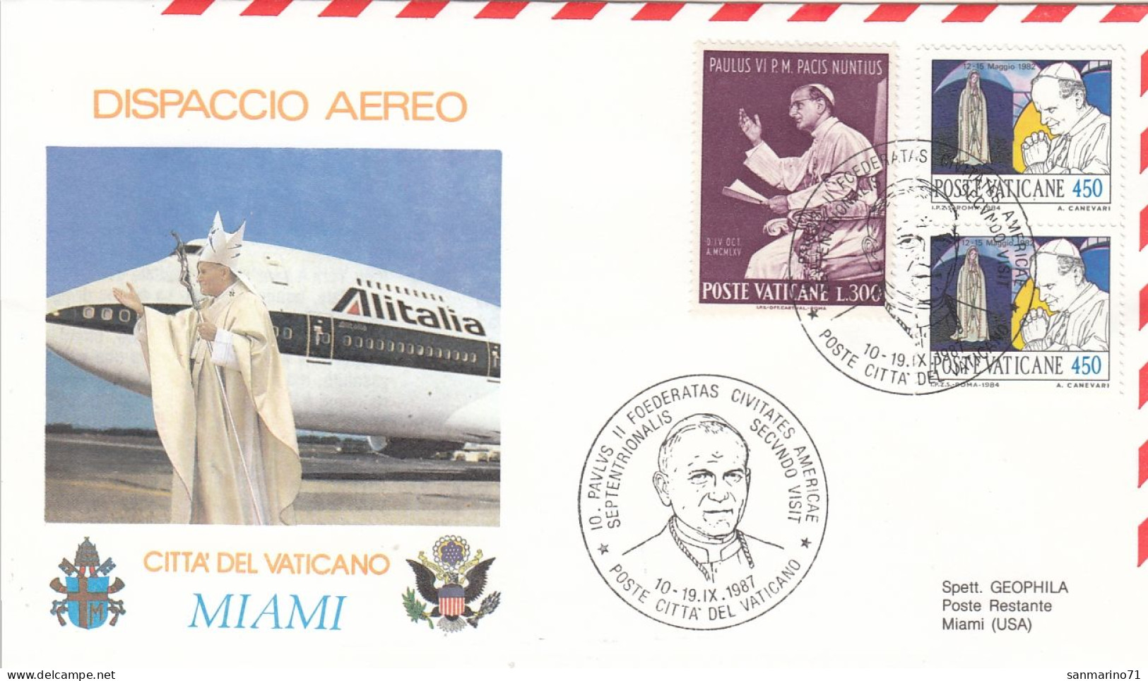 VATICAN Cover 1-124,popes Travel 1987 - Storia Postale