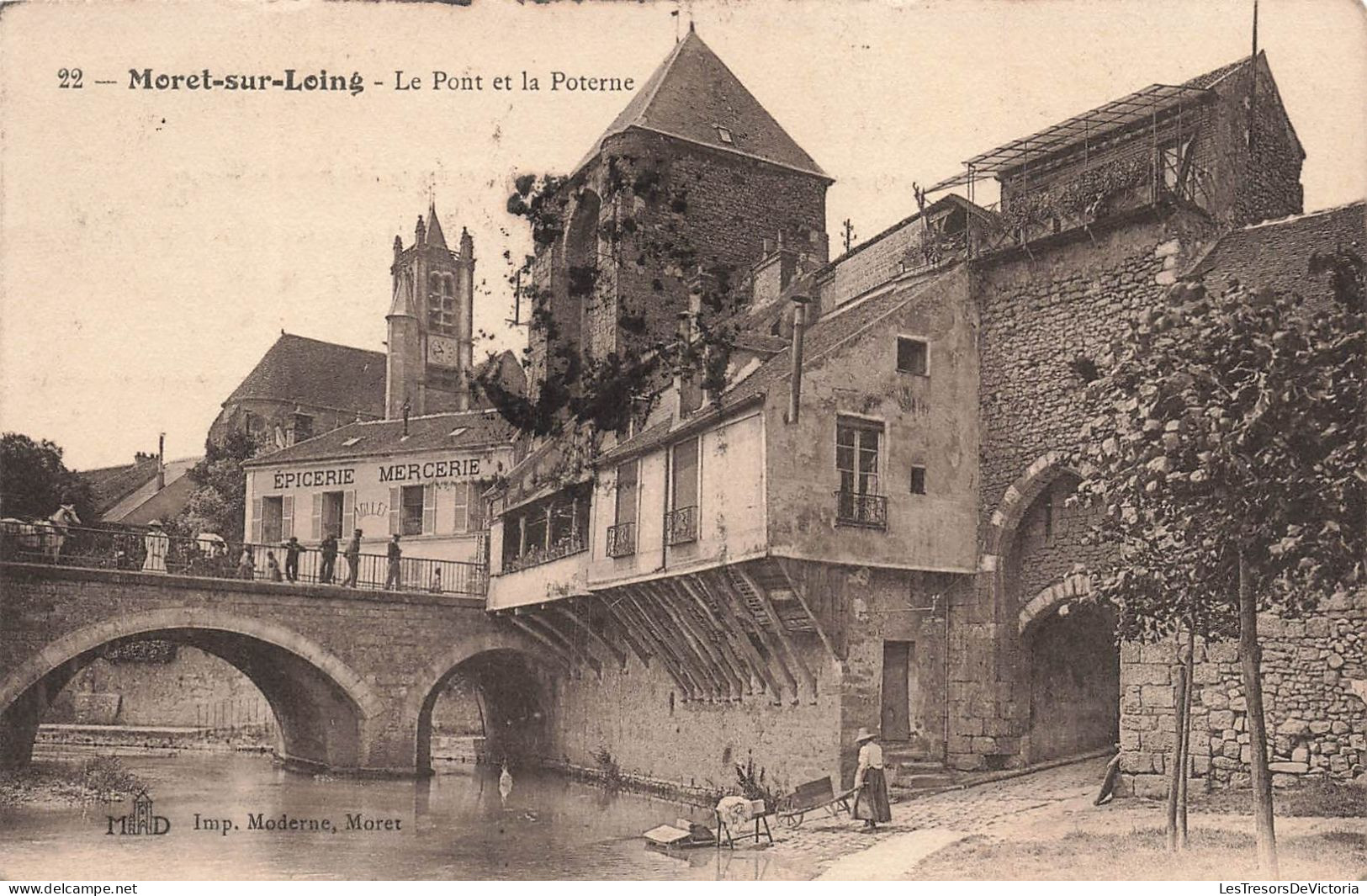 FRANCE - Moret Sur Loing - Le Pont Et La Poterne - Epicerie Mercerie - Carte Postale Ancienne - Moret Sur Loing