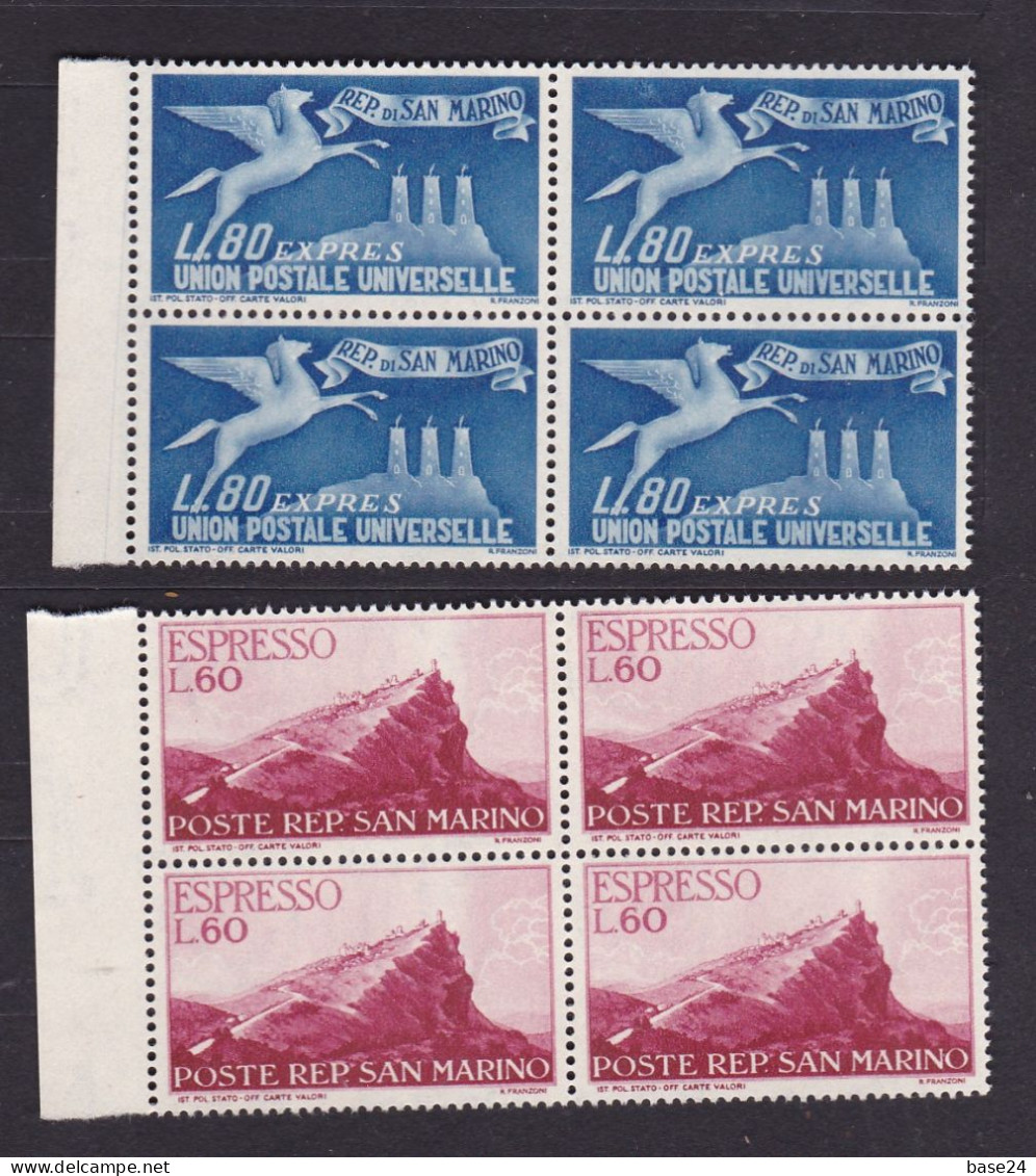 1950 San Marino Saint Marin ESPRESSO N°21-22 4 Serie Di 2 Valori Quartina MNH** 6 Valori Con Gomma Bicolore Express Bl.4 - Eilpost