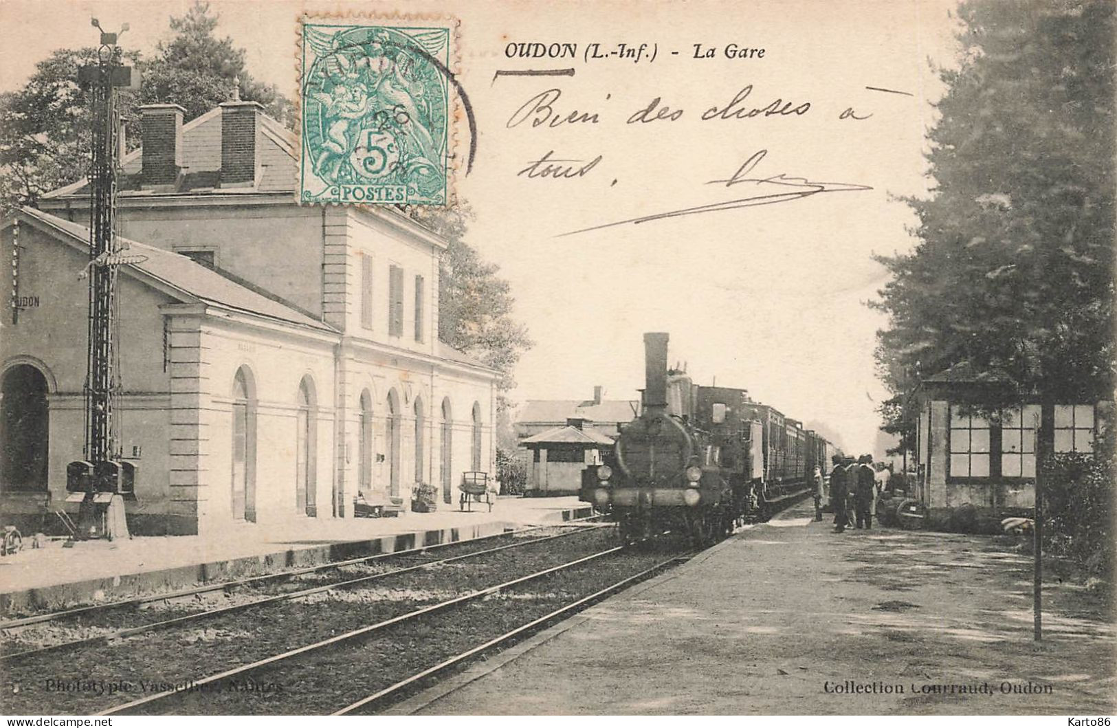 Oudon * La Gare * Train Locomotive Machine * Ligne Chemin De Fer * Villageois - Oudon