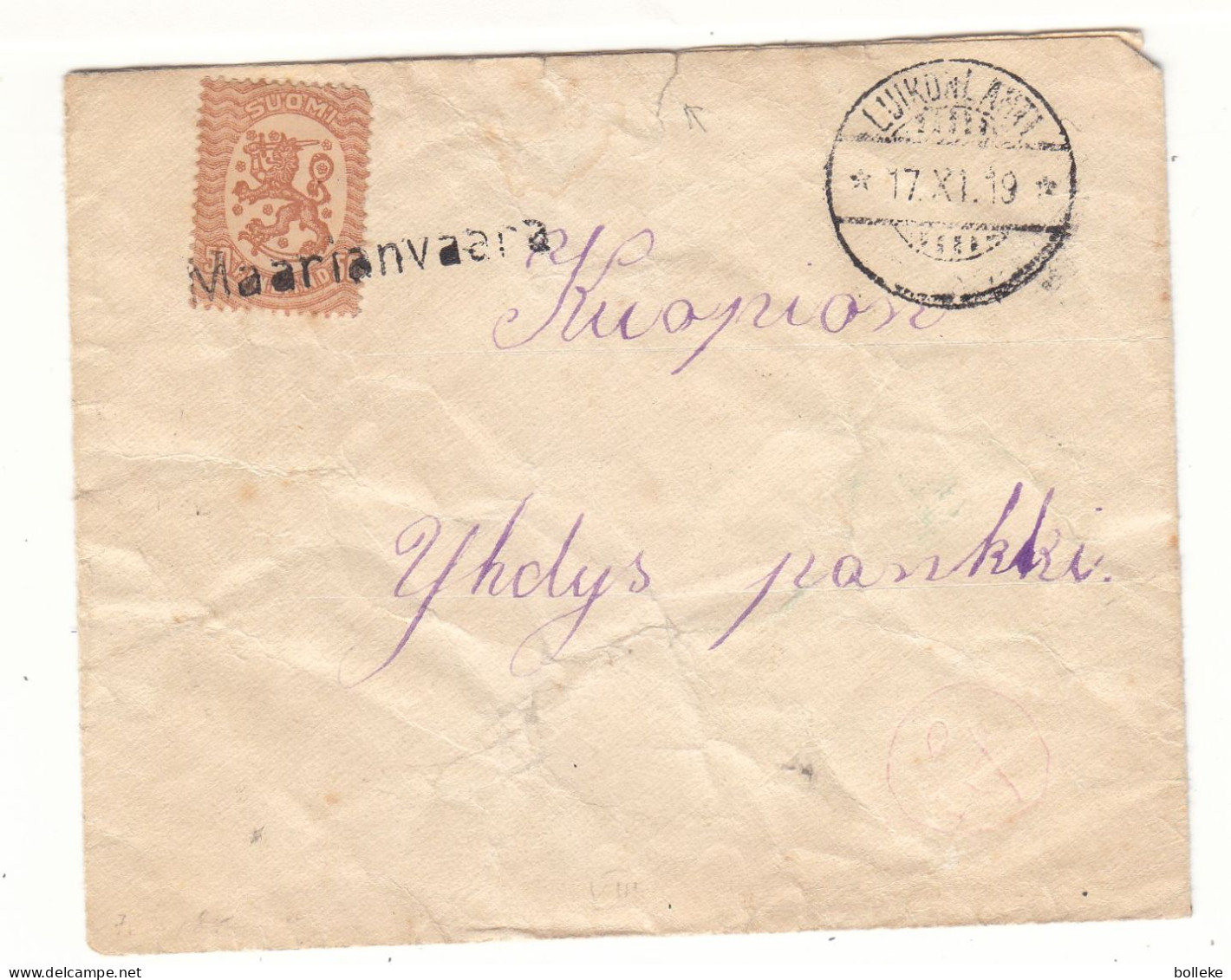 Finlande - Lettre De 1919 - Oblit Griffe Maarianvaara - Cahets De Lukonlanti, Kaavi Et Kuopio - - Storia Postale