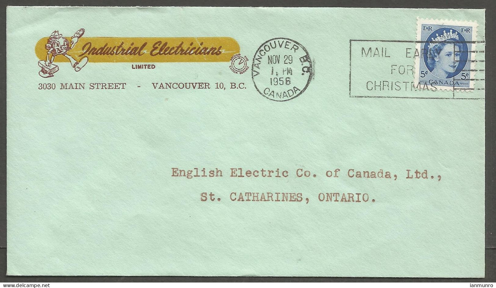 1956 Industrial Electricians Illustrated Advertising Cover 5c Vancouver BC - Postgeschiedenis