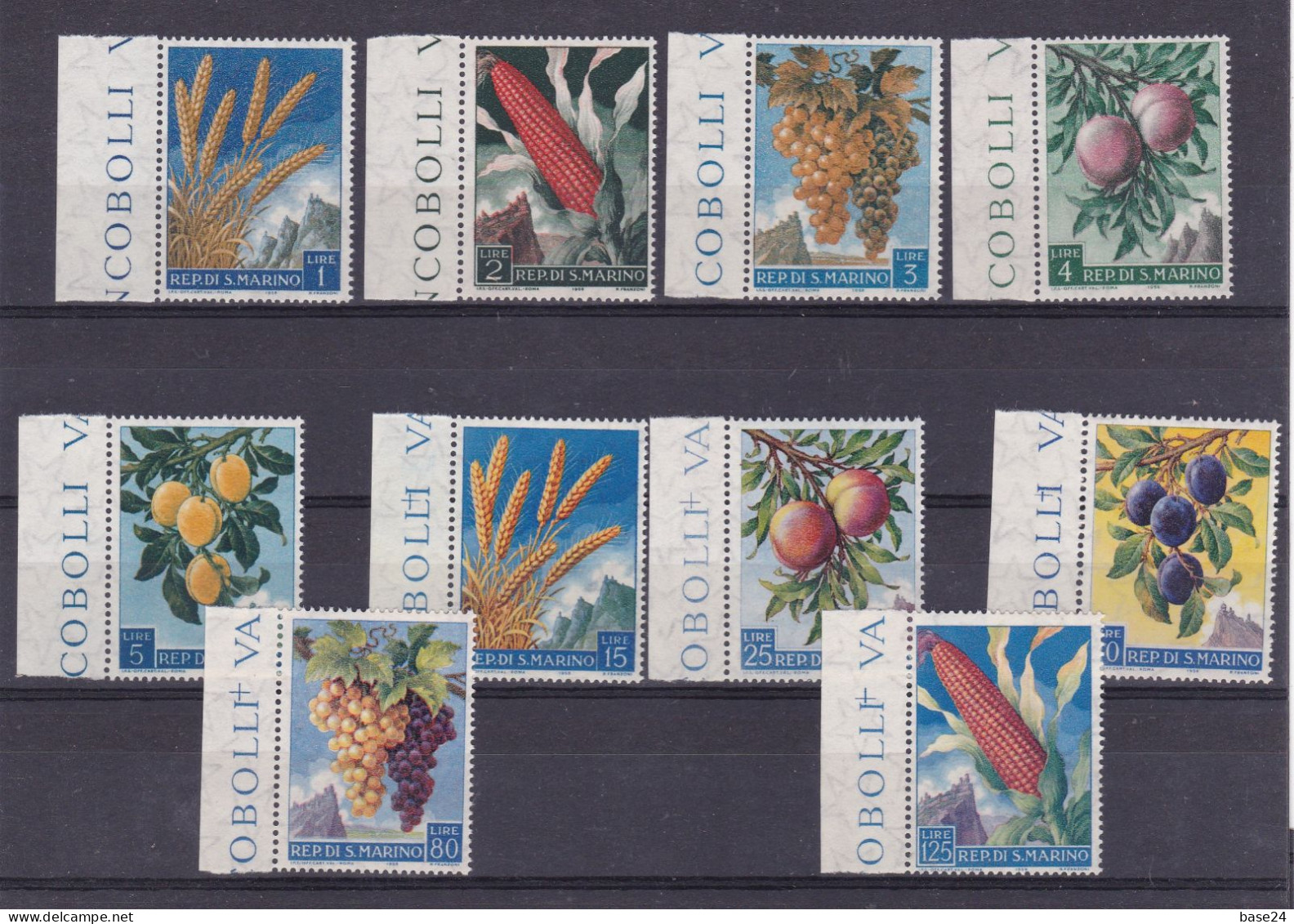 1958 San Marino Saint Marin FRUTTA E PRODOTTI AGRICOLI FRUIT AND AGRICOLTURE Serie Di 10 Valori MNH** - Neufs