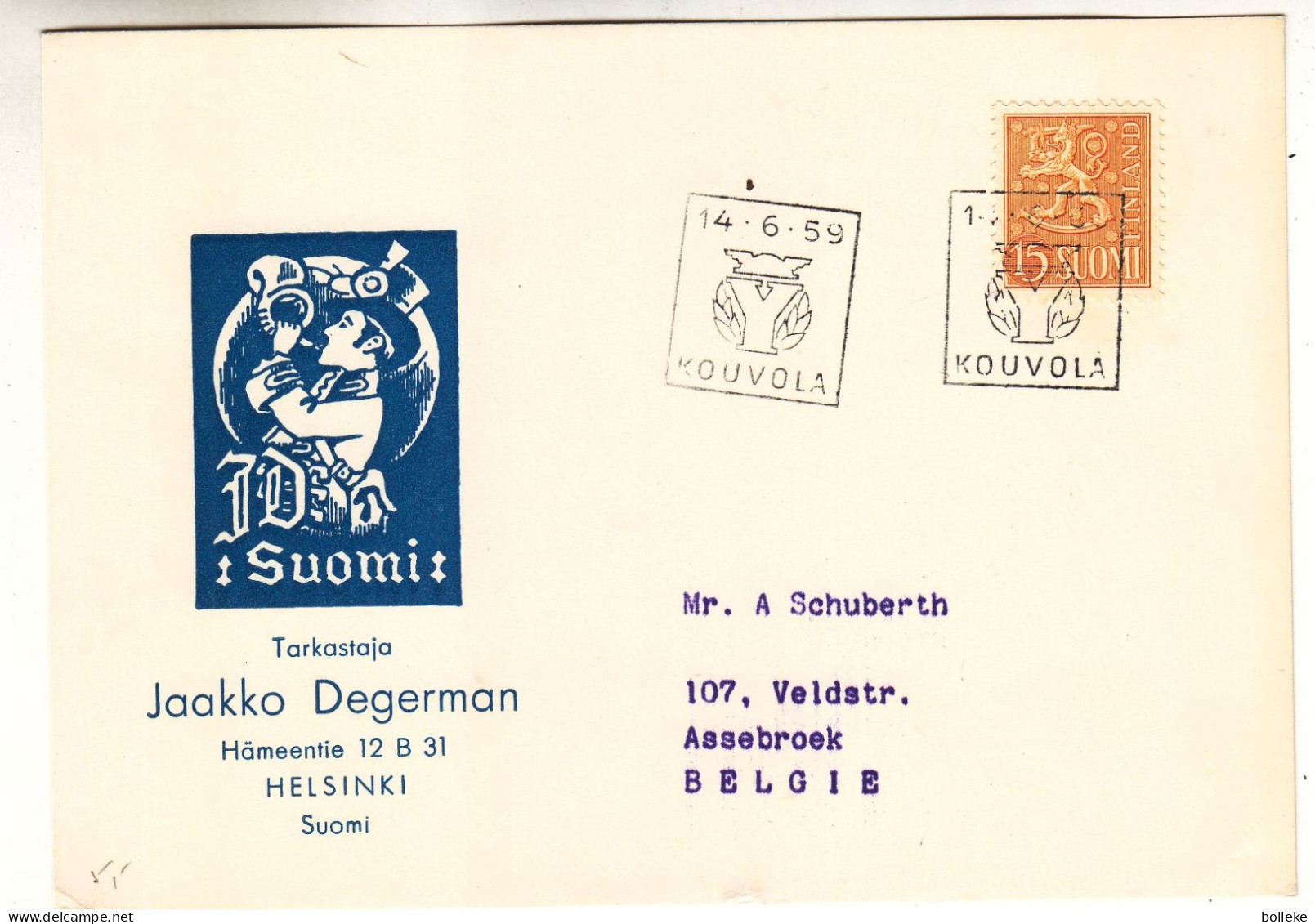 Finlande - Carte Postale De 1959 - Oblit Kouvola - - Covers & Documents