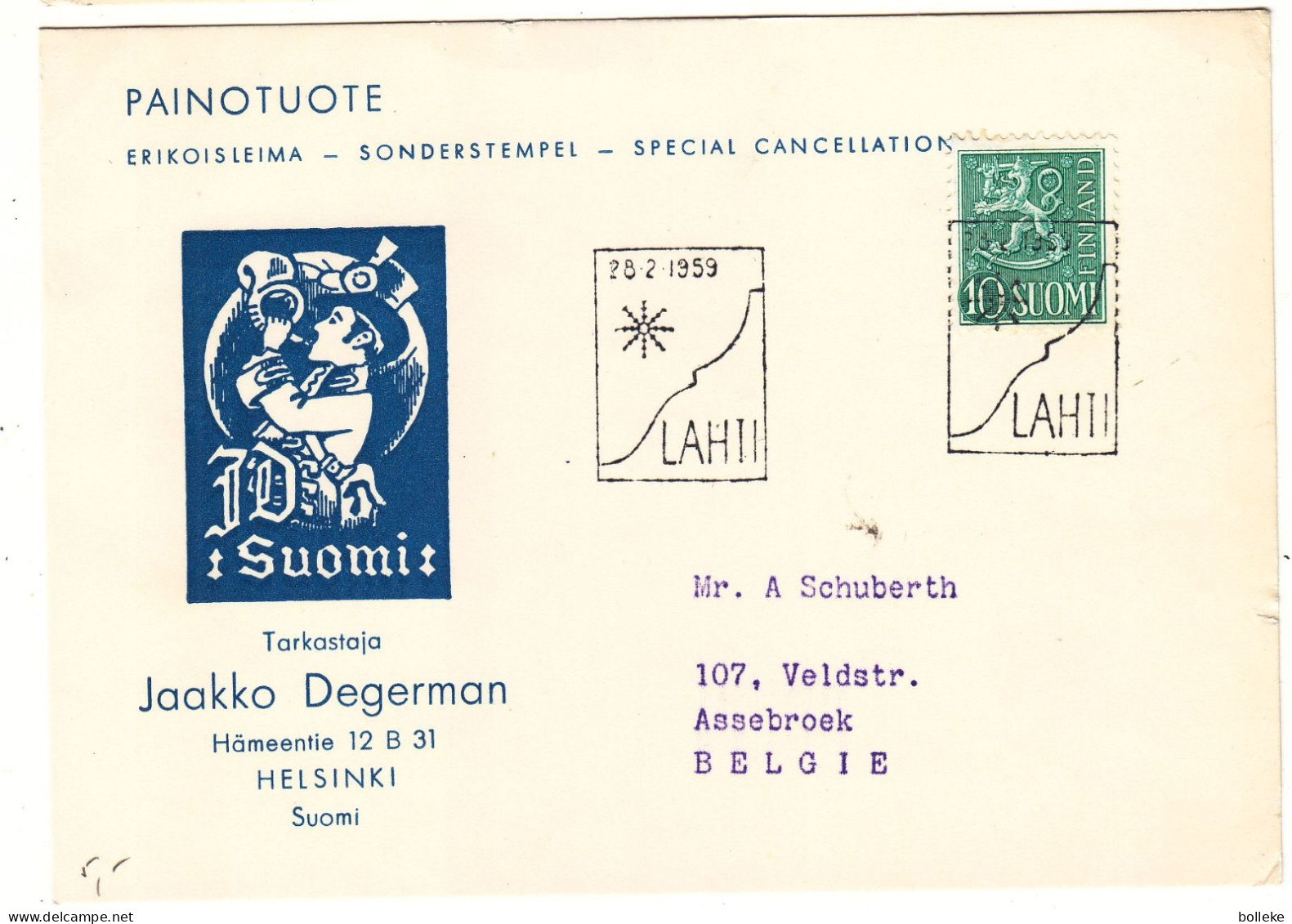 Finlande - Carte Postale De 1959 - Oblit Lahti - - Covers & Documents