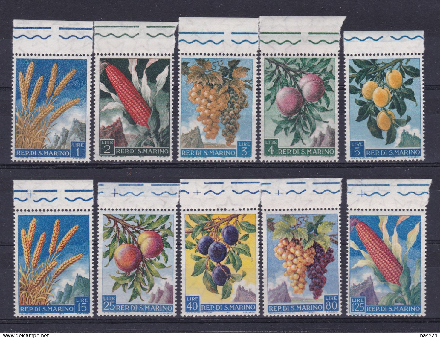 1958 San Marino Saint Marin FRUTTA E PRODOTTI AGRICOLI FRUIT AND AGRICOLTURE Serie Di 10 Valori MNH** - Neufs