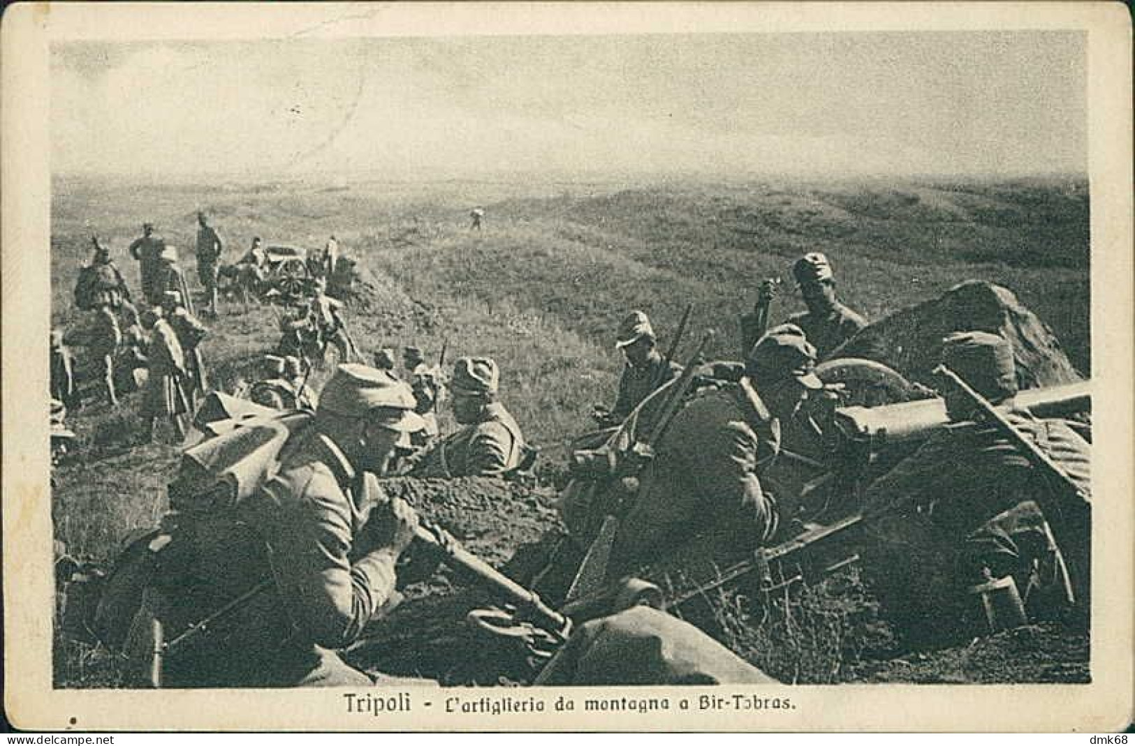 LIBIA / LIBYA - TRIPOLI / SOLDATI / SOLDIERS - L'ARTIGLIERIA DA MONTAGNA A BIR- TOBRAS - SPEDITA 1912 (12305) - Libia