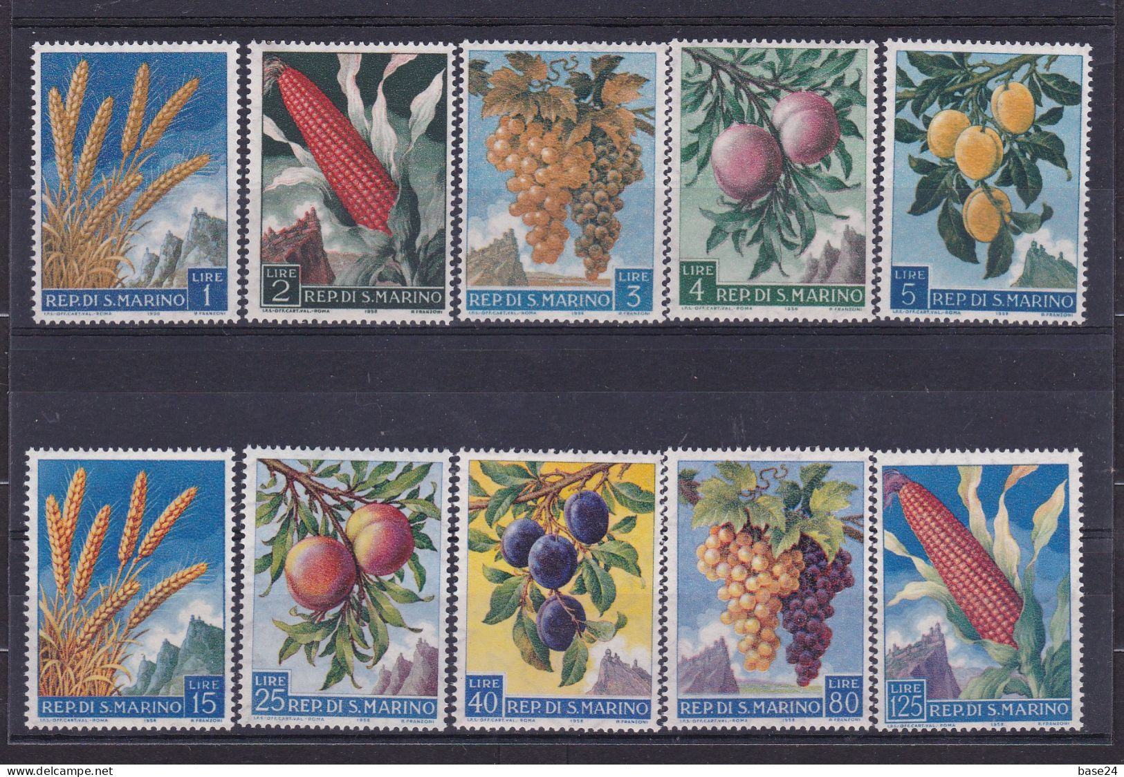 1958 San Marino Saint Marin FRUTTA E PRODOTTI AGRICOLI FRUIT AND AGRICOLTURE Serie Di 10 Valori MNH** - Neufs