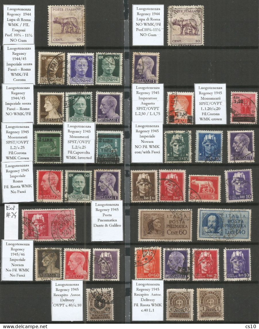 Italy 1944/1945 Regency Lieutenancy Luogotenenza Cpl Issue Regular Mail + Express + Pneumatica + Delivery In 36v VFU - Used