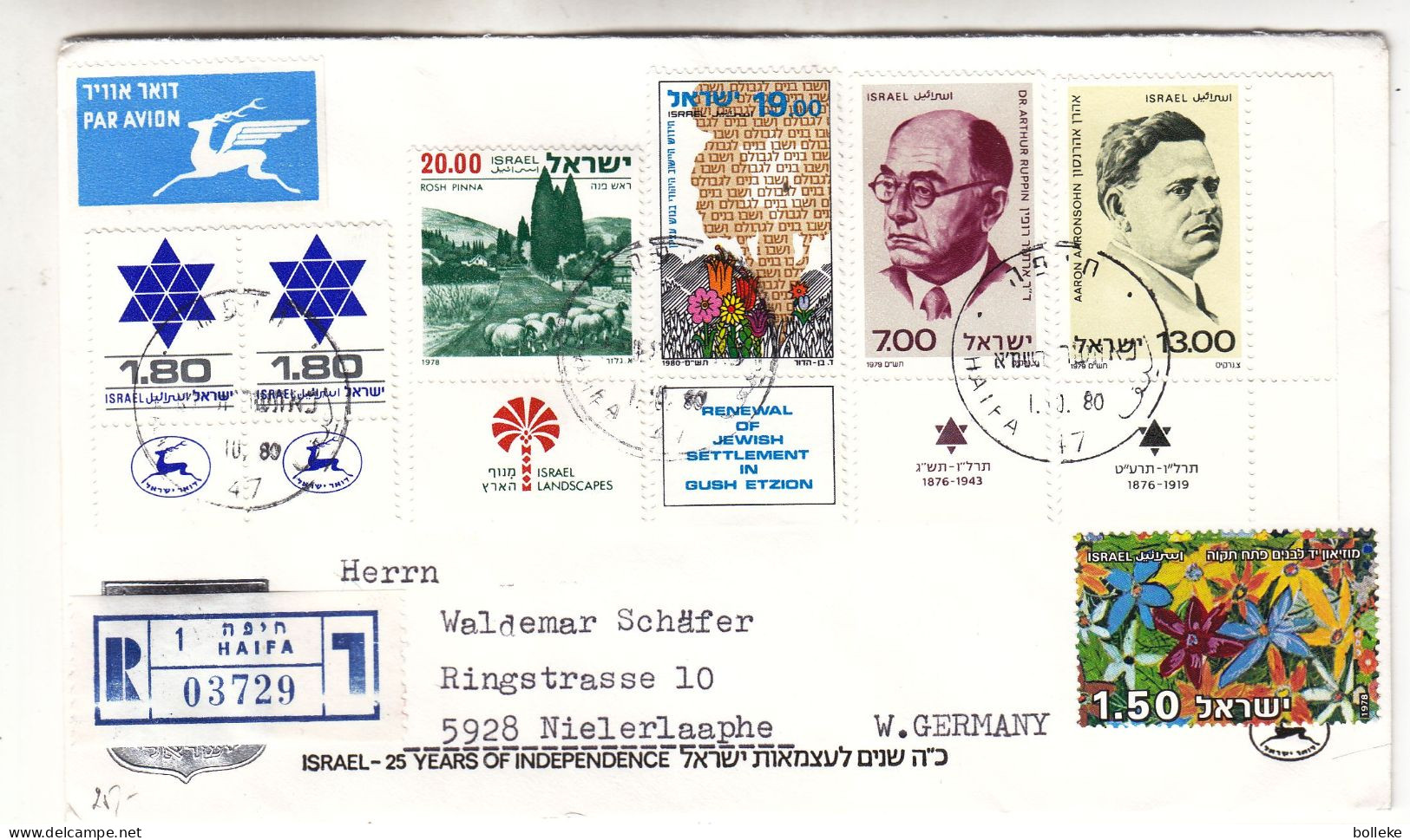 Israël - Lettre Recom De 1980 - Oblit Haifa - Exp Vers Niederlaaphe - Fleurs - - Covers & Documents