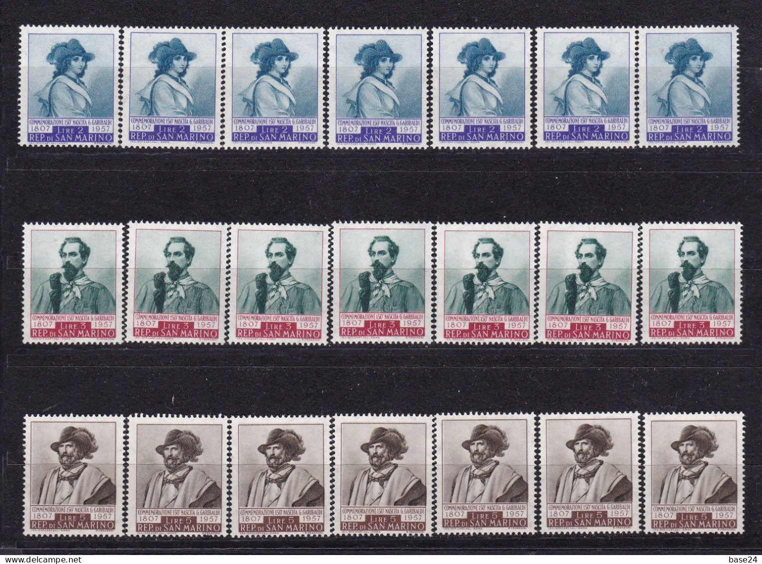 1949 San Marino Saint Marin GIUSEPPE GARIBALDI 21 Valori MNH**: 2 Lire, 3 Lire, 5 Lire (x7) - Neufs