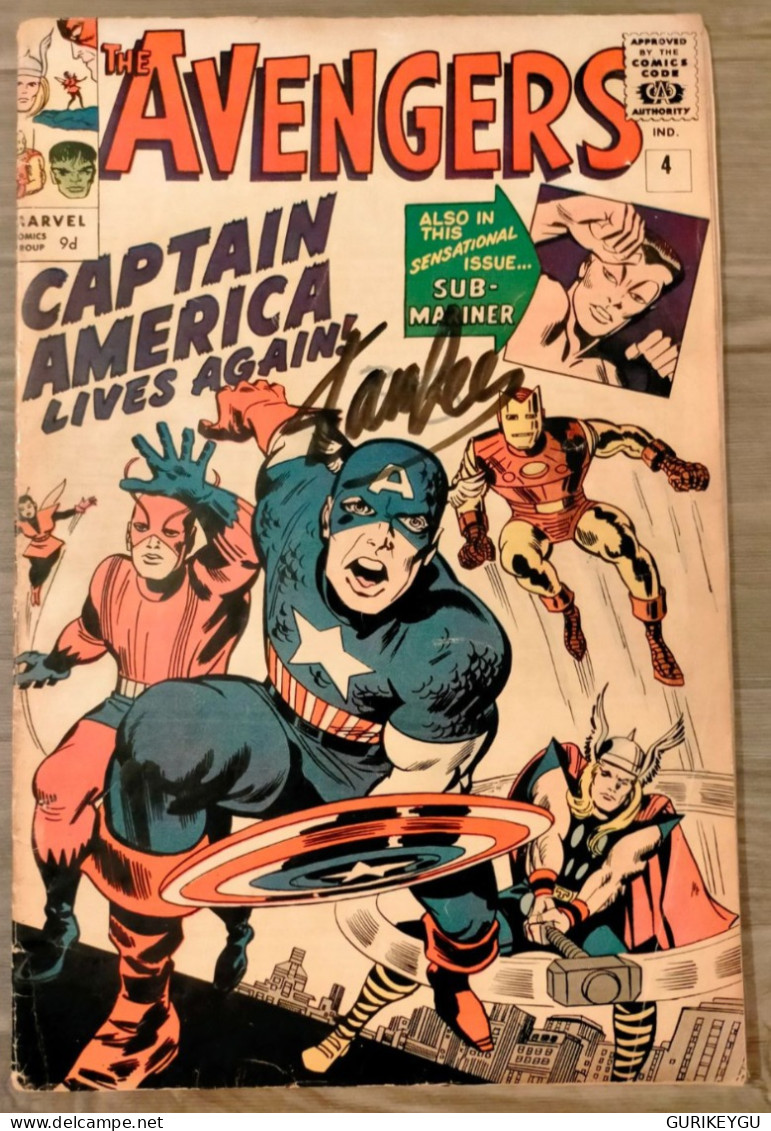 Rarissime Bd The AVENGERS CAPTAIN AMERICA N° 4 MARVEL COMICS Mars 1964 éditions Originale Dédicacé Par STAN LEE - Captain America