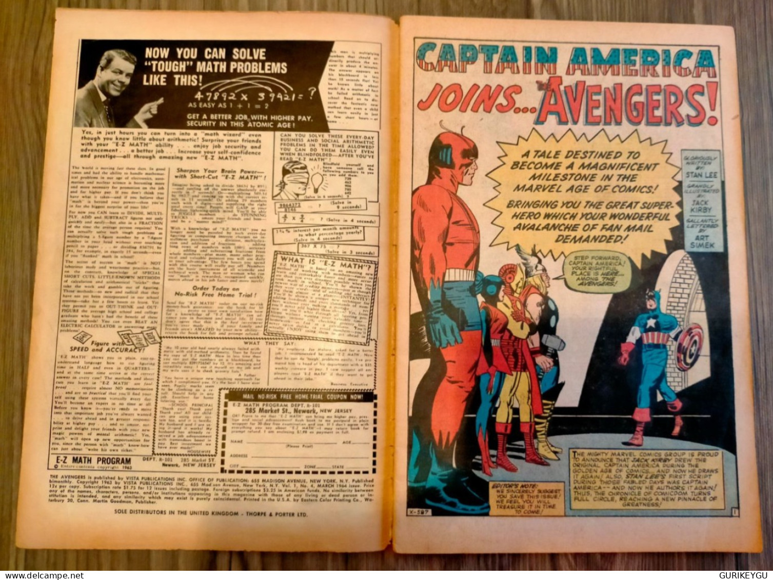 Rarissime Bd The AVENGERS CAPTAIN AMERICA N° 4 MARVEL COMICS Mars 1964 éditions Originale Dédicacé Par STAN LEE - Captain America