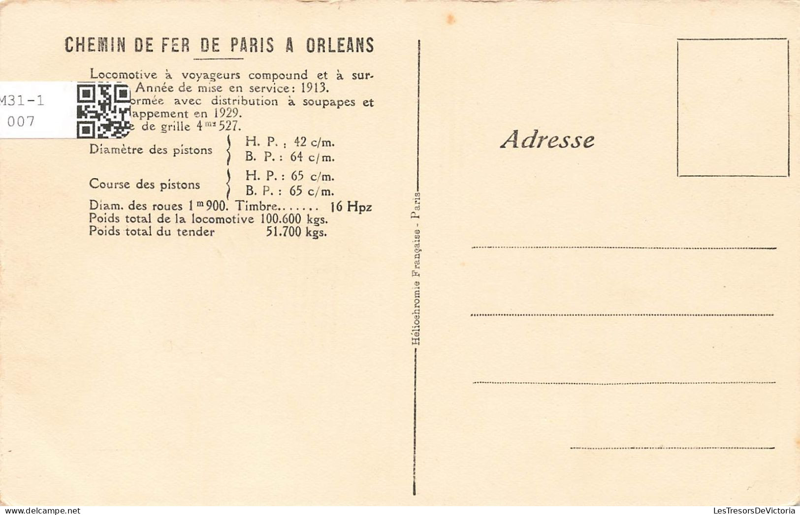 TRANSPORTS - Chemin De Fer De Paris à Orléans - Carte Postale Ancienne - Autres & Non Classés