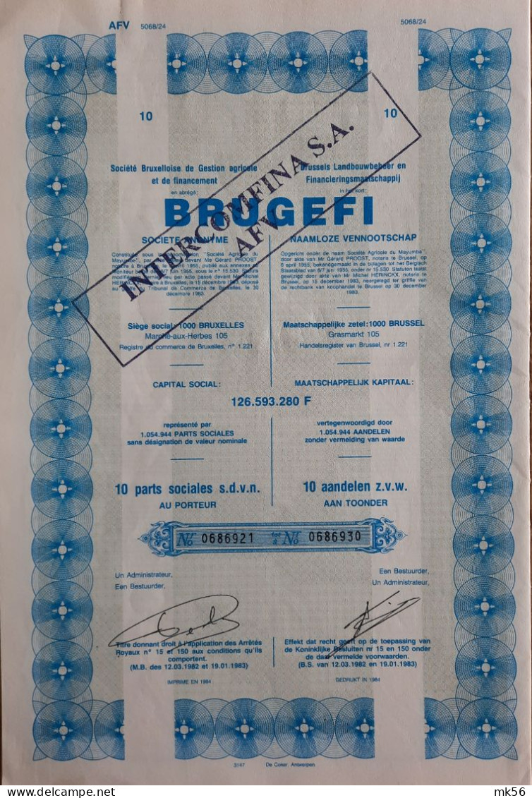 NV Brugefi - Brussels Landbouwbeheer En Financieringsmaatschappij - 1983 - 10 Ps - Landwirtschaft