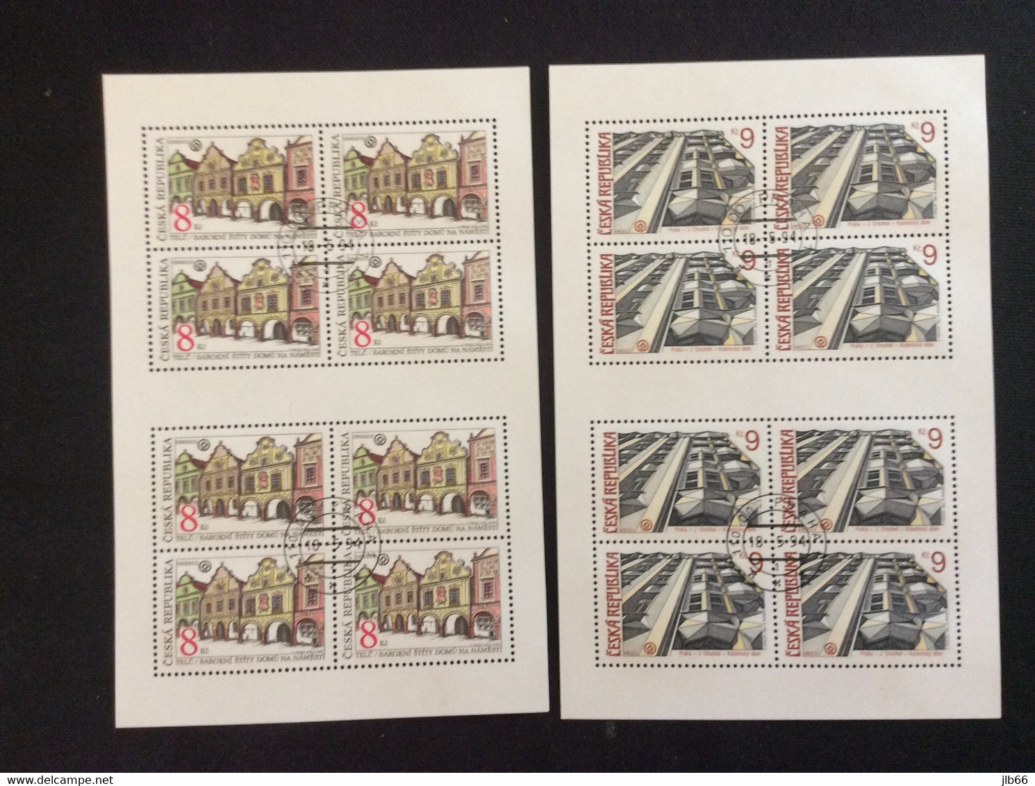 1994 2 Petites Feuilles De 8 Timbres Oblitéré UNESCO Architecture Maison Baroque De Telc Et Relief De Chochol YT 38 39 - Blokken & Velletjes