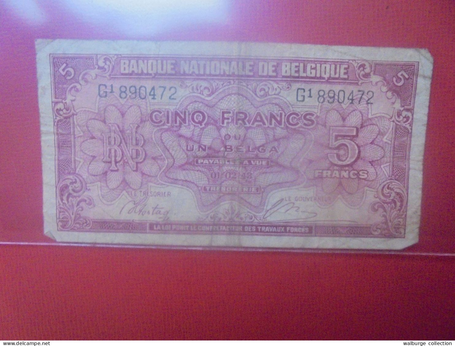BELGIQUE 5 FRANCS 1943 Circuler (B.32) - 5 Francs-1 Belga