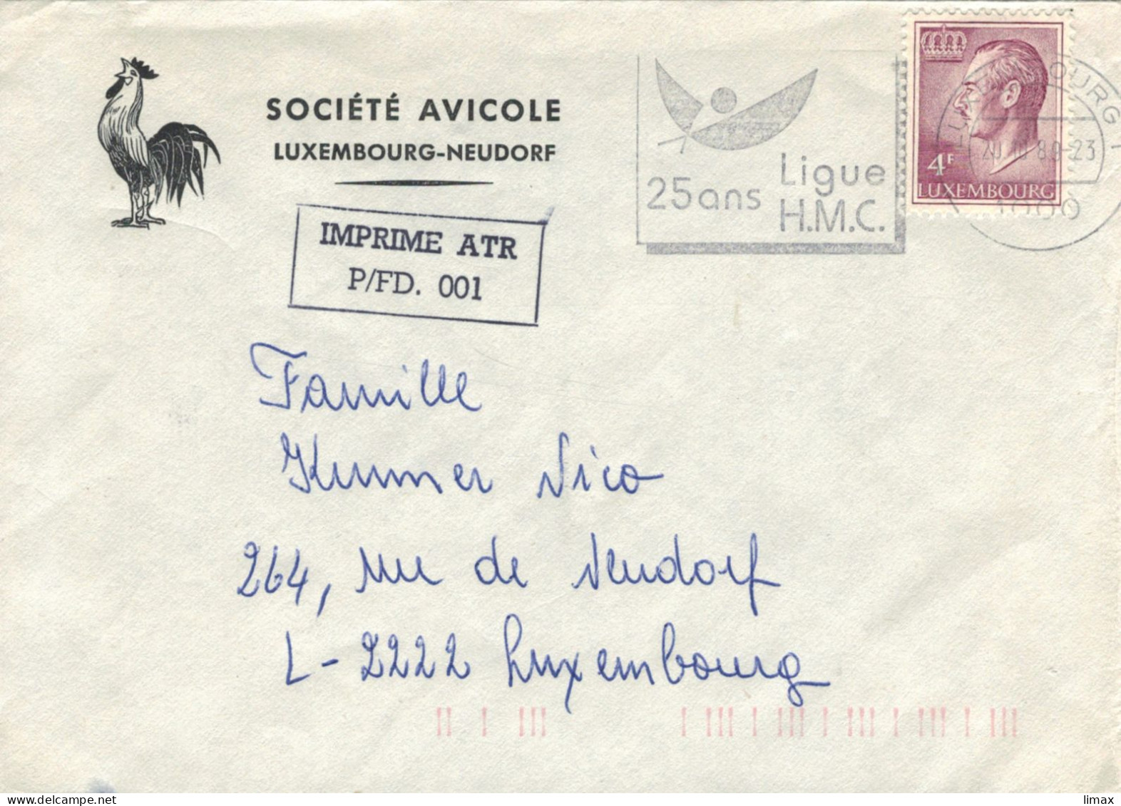 Societe Avicole Luxembourg 1989 Ligue H.M.C. Mental Health - Illustriertes Kuvert - Briefe U. Dokumente