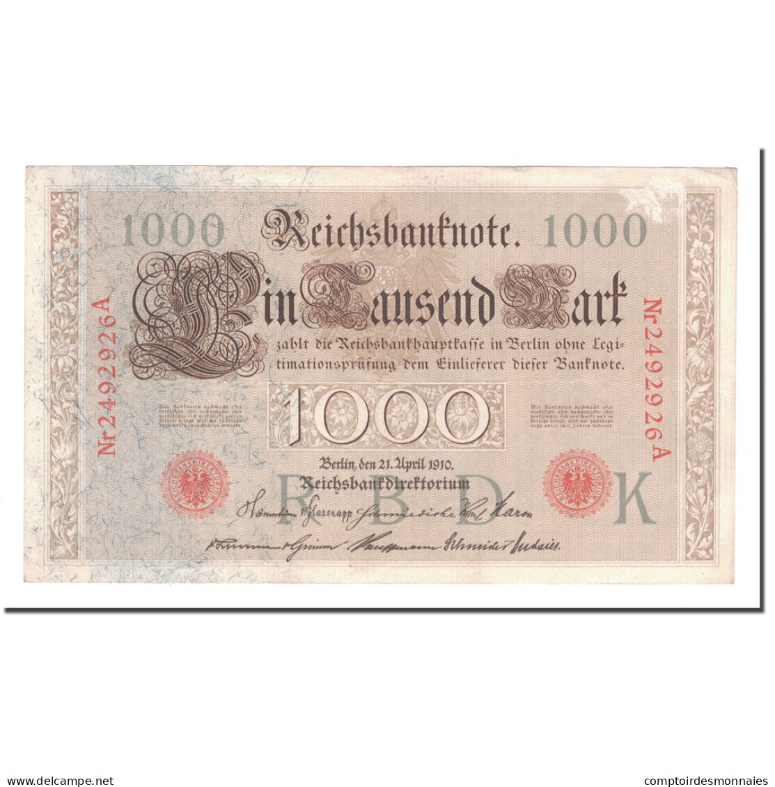 Billet, Allemagne, 1000 Mark, 1910, 1910-04-21, KM:44b, TTB - 1000 Mark