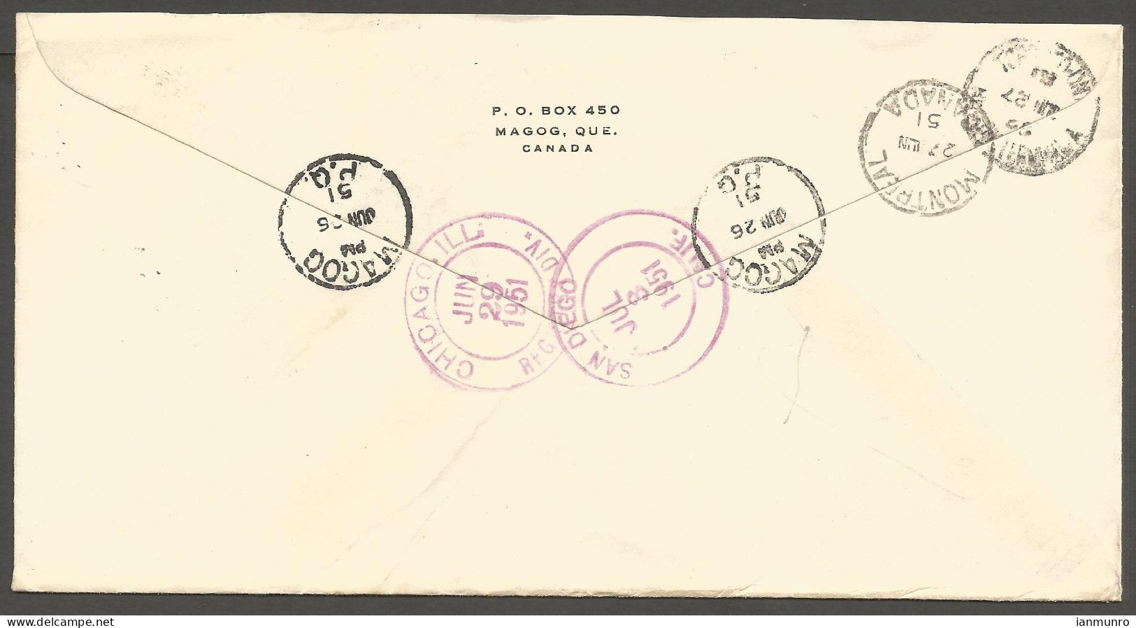 1951 Registered Cover 28c Colourful GVI Multi Franking CDS Magog Quebec PQ To USA - Histoire Postale