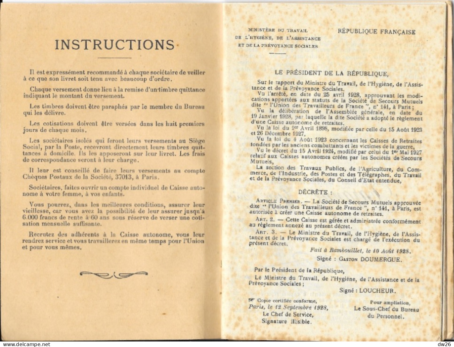 Livret Individuel, Caisse Autonome De Retraites: Union Des Travailleurs De France - Cazanave Pierre 1933 - Banco & Caja De Ahorros