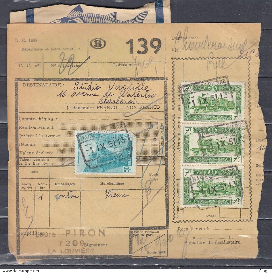 Vrachtbrief Met Stempel HAINE ST PIERRE PESEUR Met Etiket Vissen - Documents & Fragments