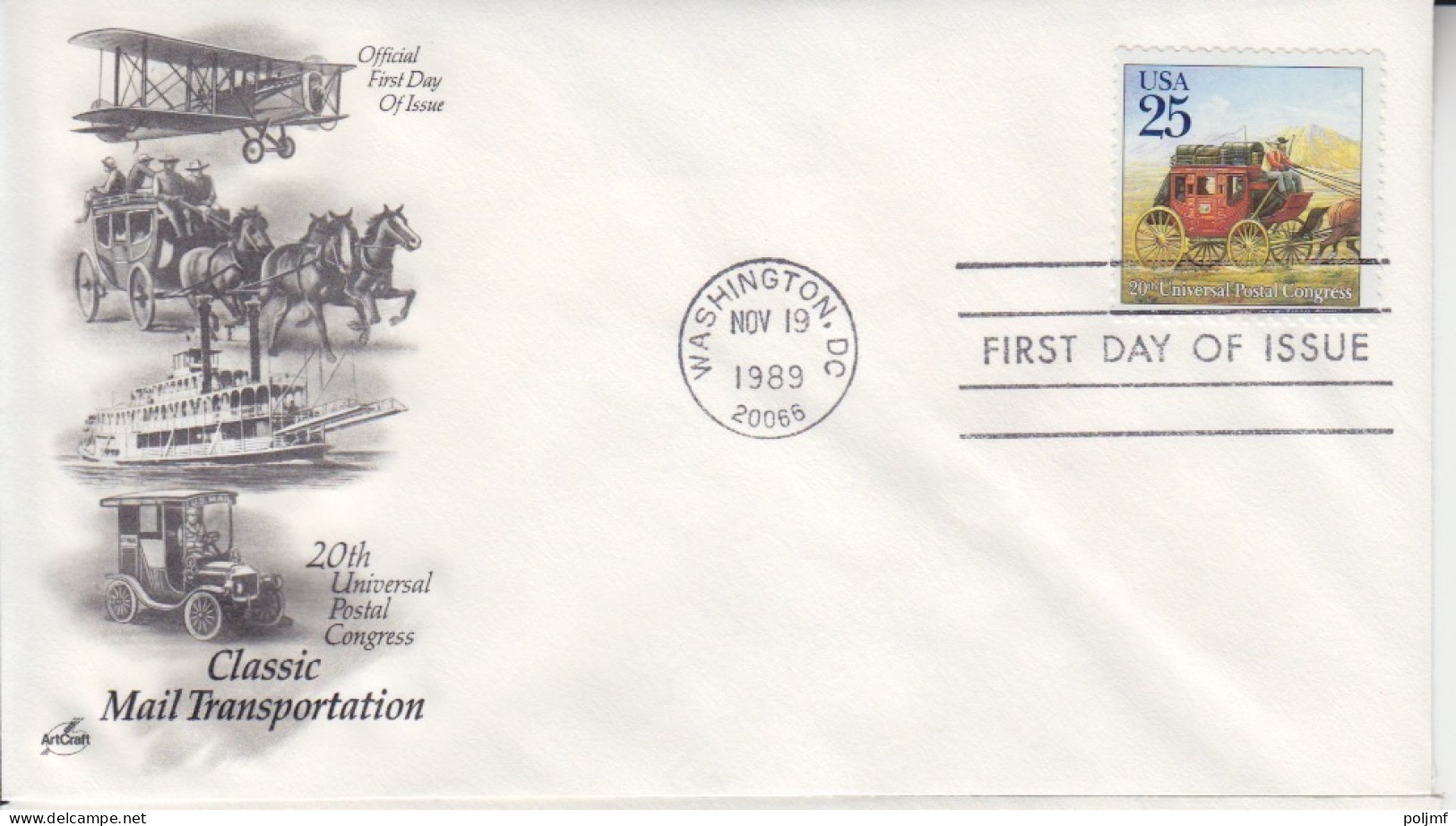 FDC "Classic Mail Transportation" Obl. Washington Le 19 Nov 1986 Sur N° 1881 à 1884 "Diligence, Bateau à Aubes, Avion, " - Lettres & Documents