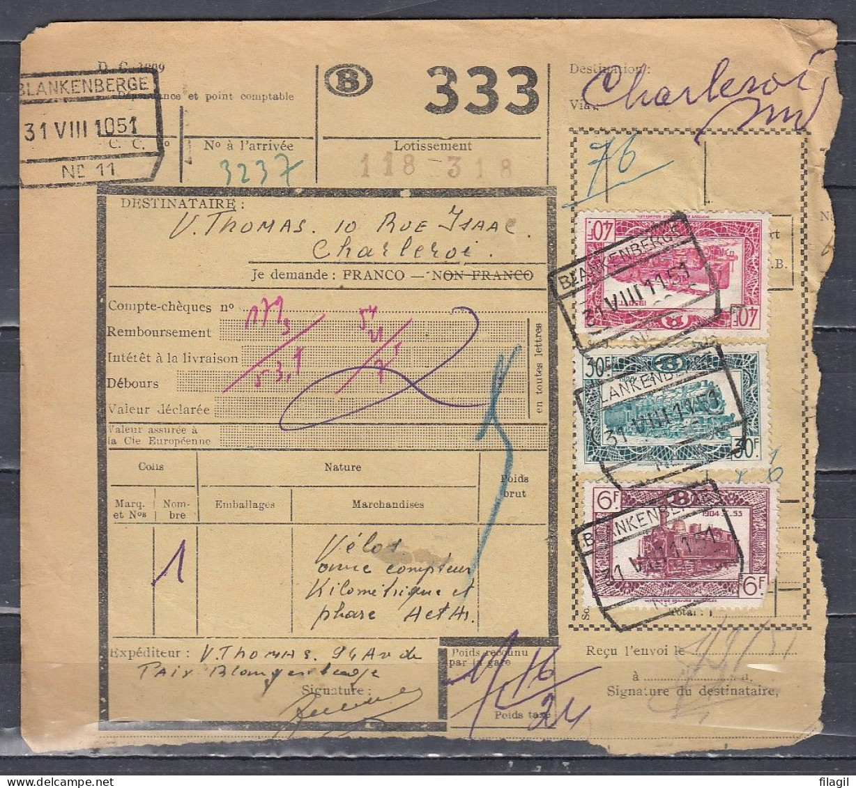 Vrachtbrief Met Stempel BLANKENBERGE N°4 - Documenten & Fragmenten