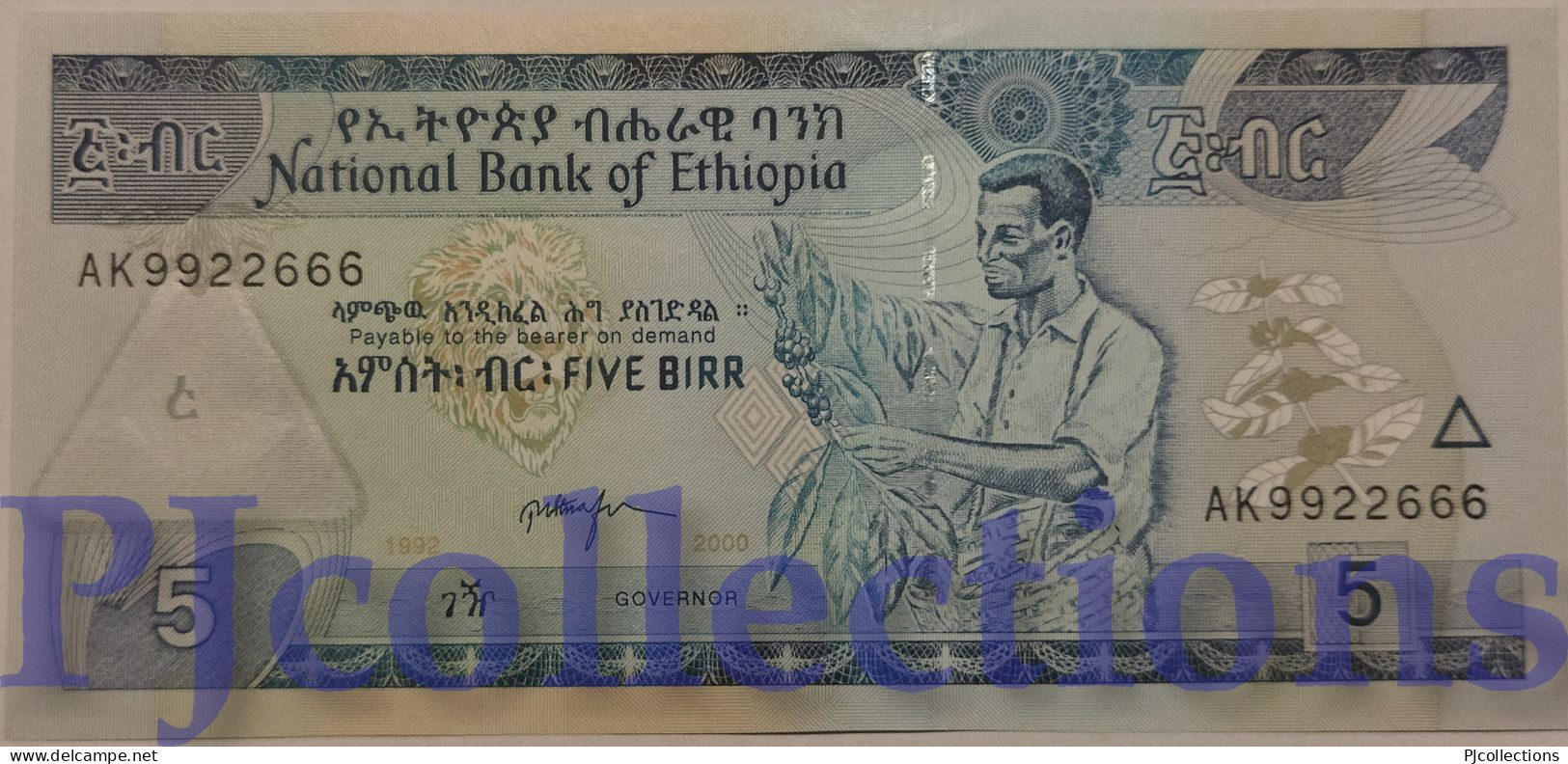 ETHIOPIA 5 BIRR 2000 PICK 47b UNC GOOD SERIAL NUMBER "AK9922666" - Ethiopia