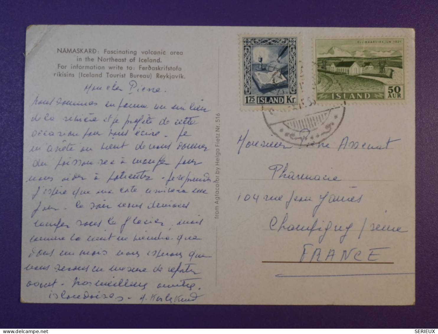 Q0 ISLAND   BELLE CARTE   1955  + VOLCANS +AFF. INTERESSANT++ - Briefe U. Dokumente